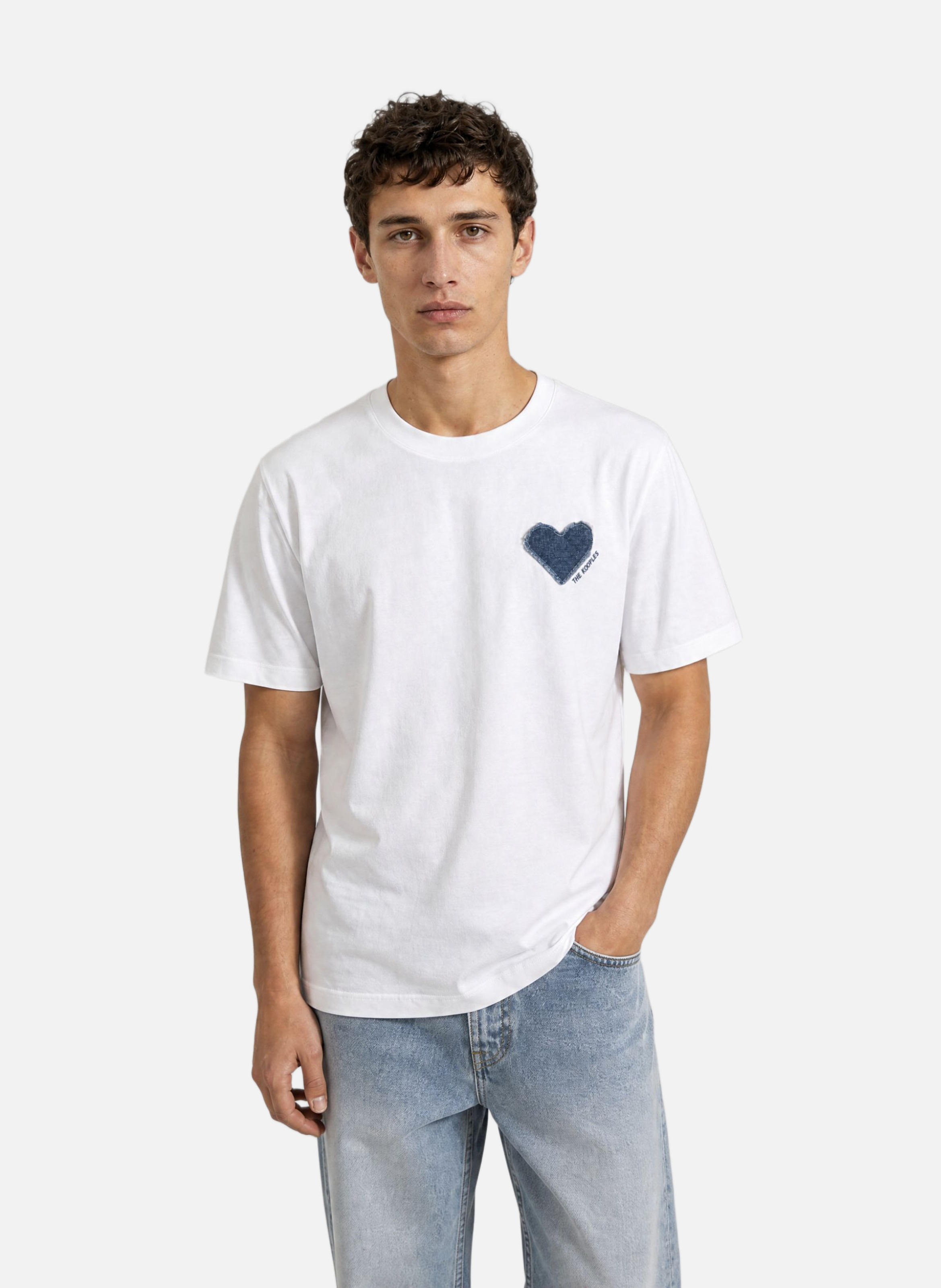 Denim heart patch flocked t-shirt THE KOOPLES White