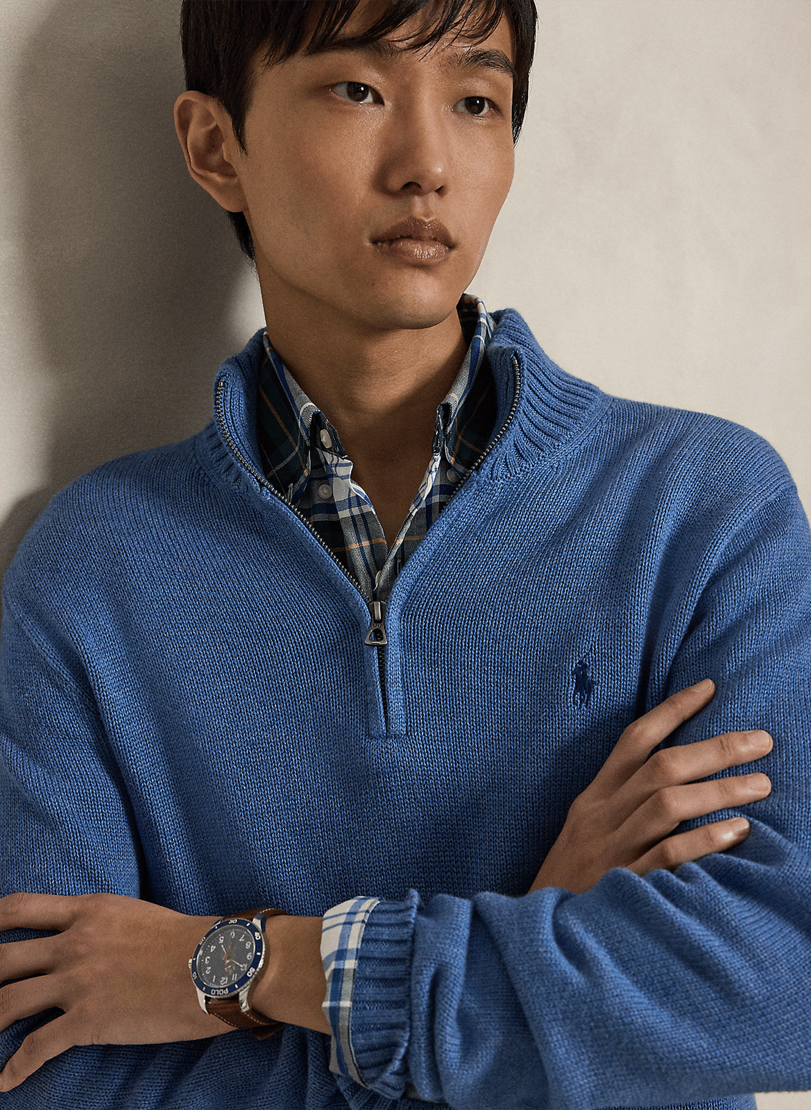 Baumwoll-Pullover mit Reißverschluss am Kragen POLO RALPH LAUREN Blau