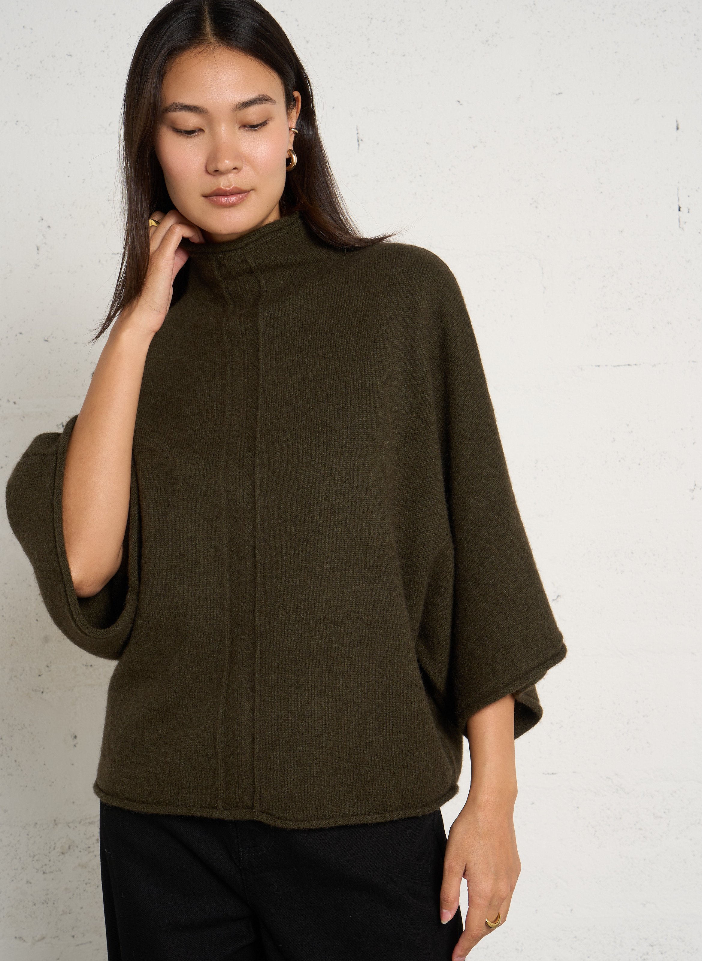 Ruime wollen cape met capuchon MAISON 123 Kaki