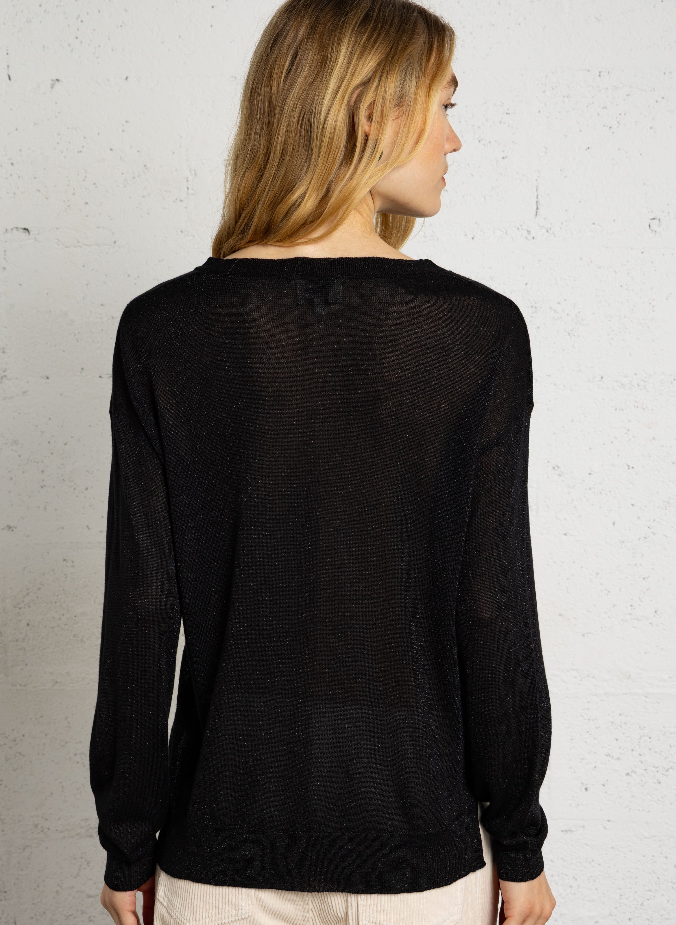 Straight Long-Sleeved Top in Fine Knit LA PETITE ETOILE Black