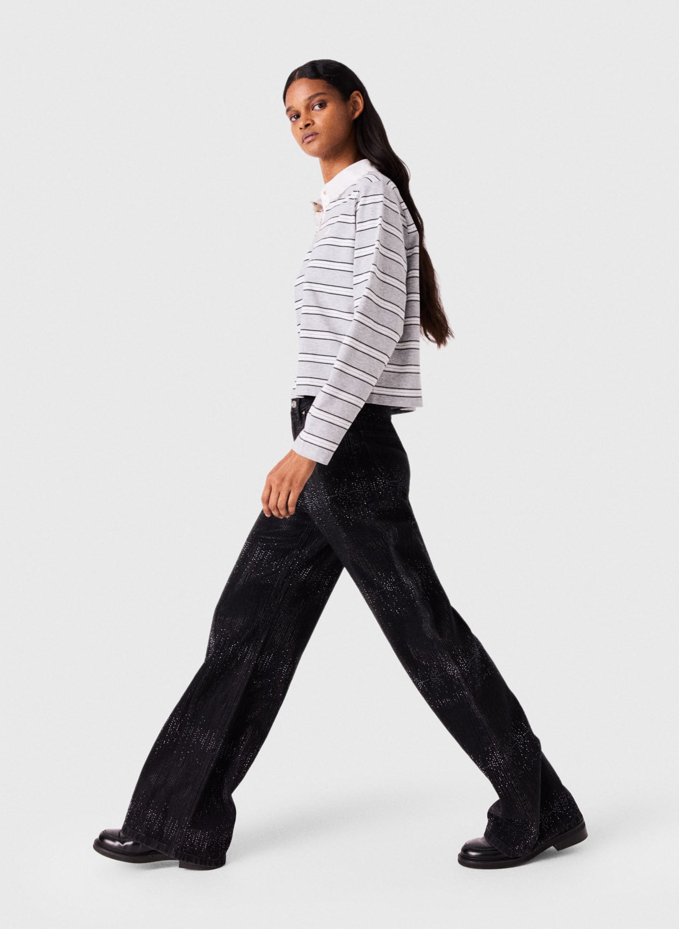 Jean large taille haute MAJE Noir