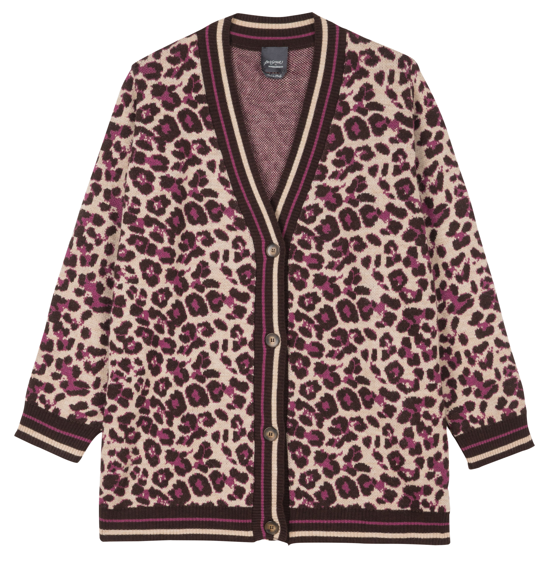 Gebreid vest met V-hals en luipaardmotief | materiaalblend Bruin