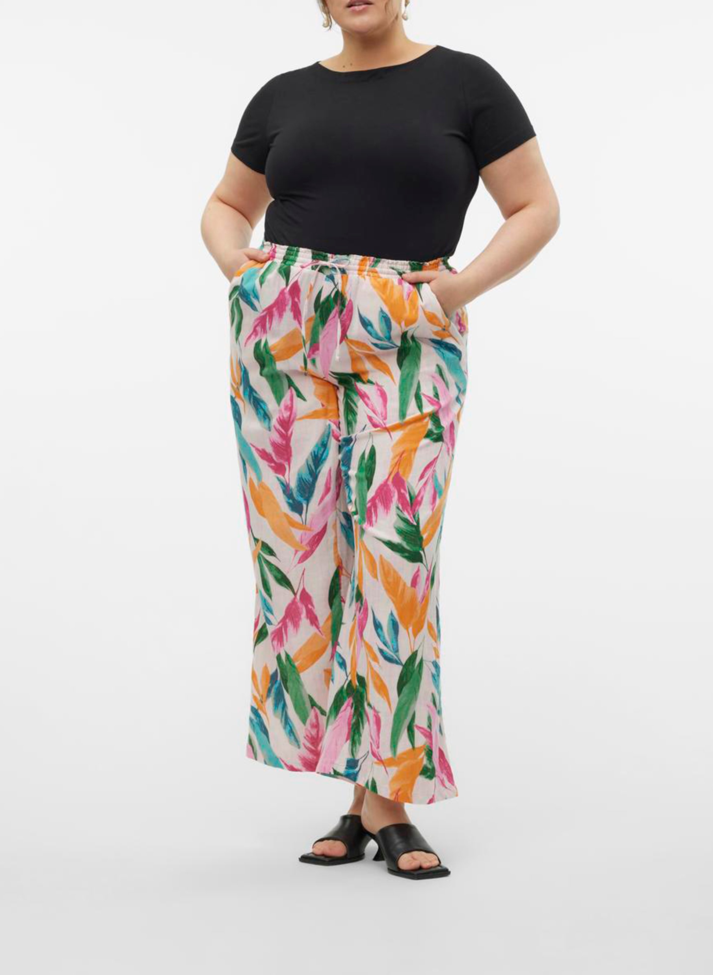 Pantalon droit imprimé en coton VERO MODA CURVE Rose