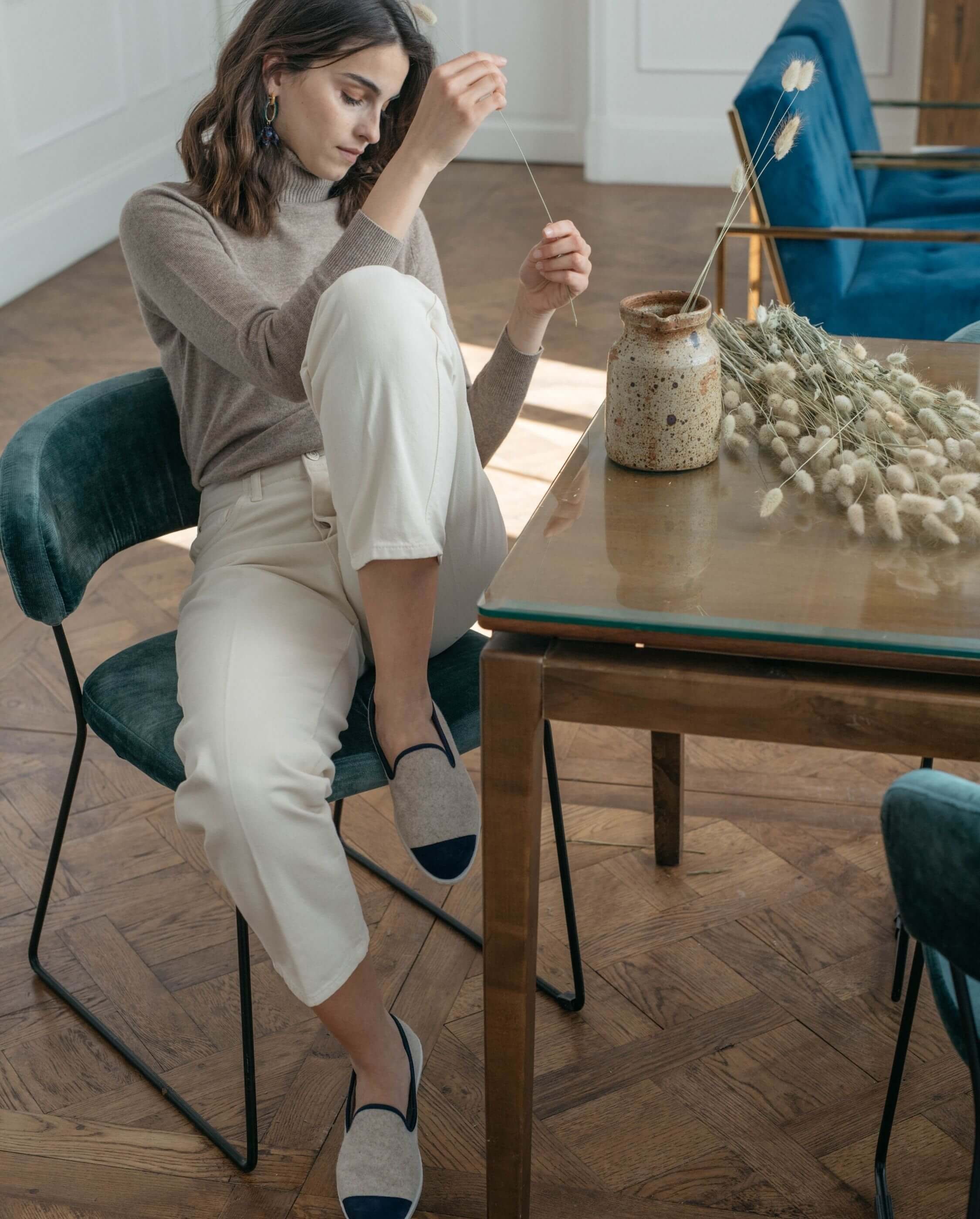 Women's wool slipper, beige navy ANGARDE Beige