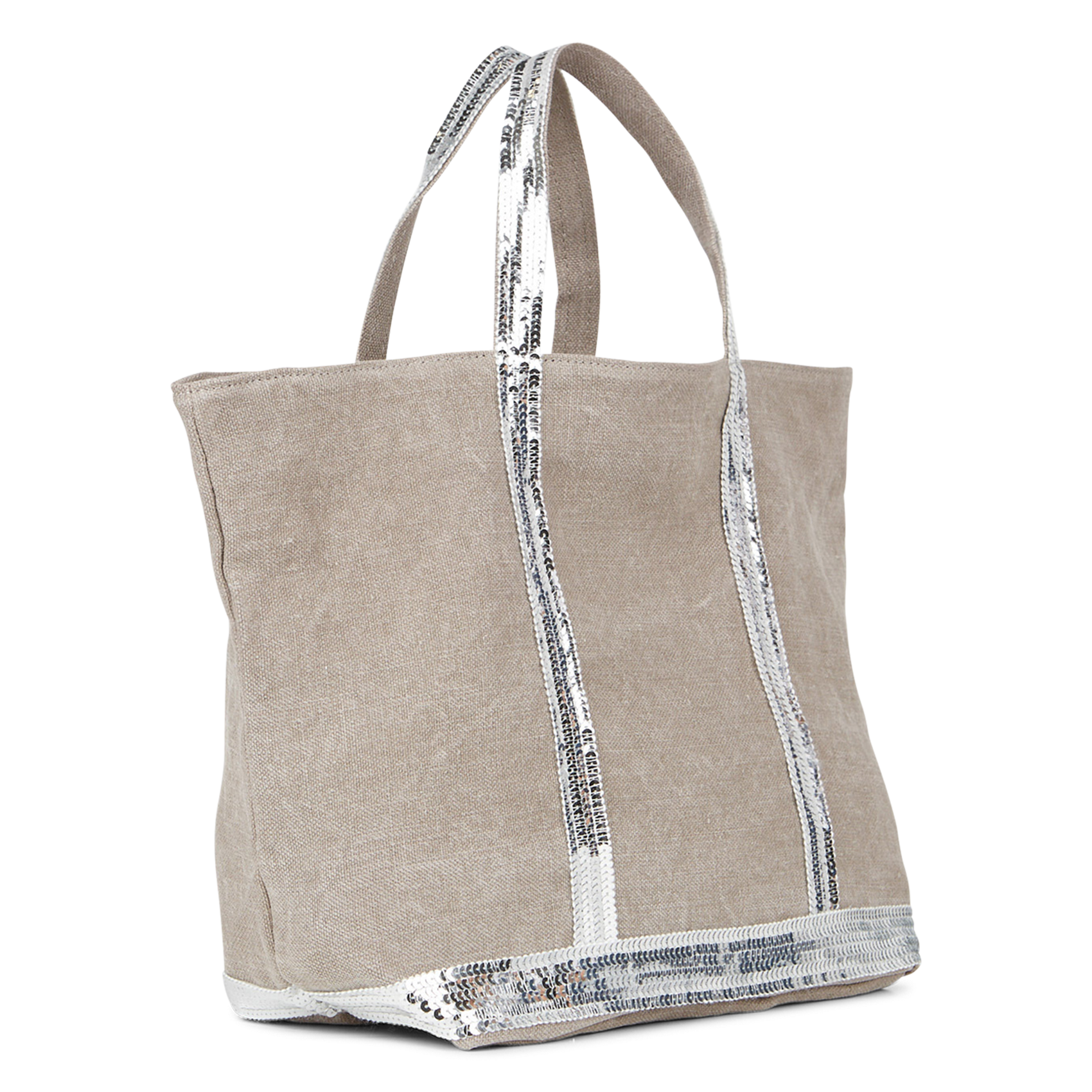 Sequin-embroidered linen tote bag VANESSA BRUNO Grey