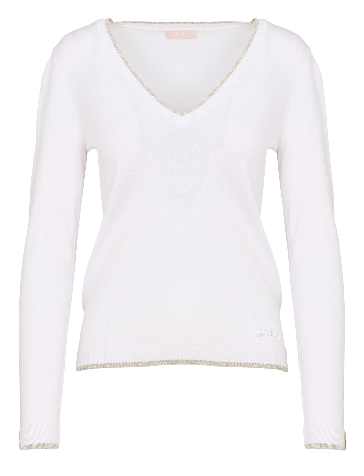 Pull col v à liseré pailleté LIU JO Blanc