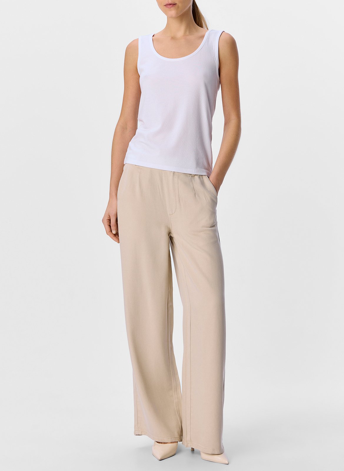 Elasticated wide-leg trousers Beige