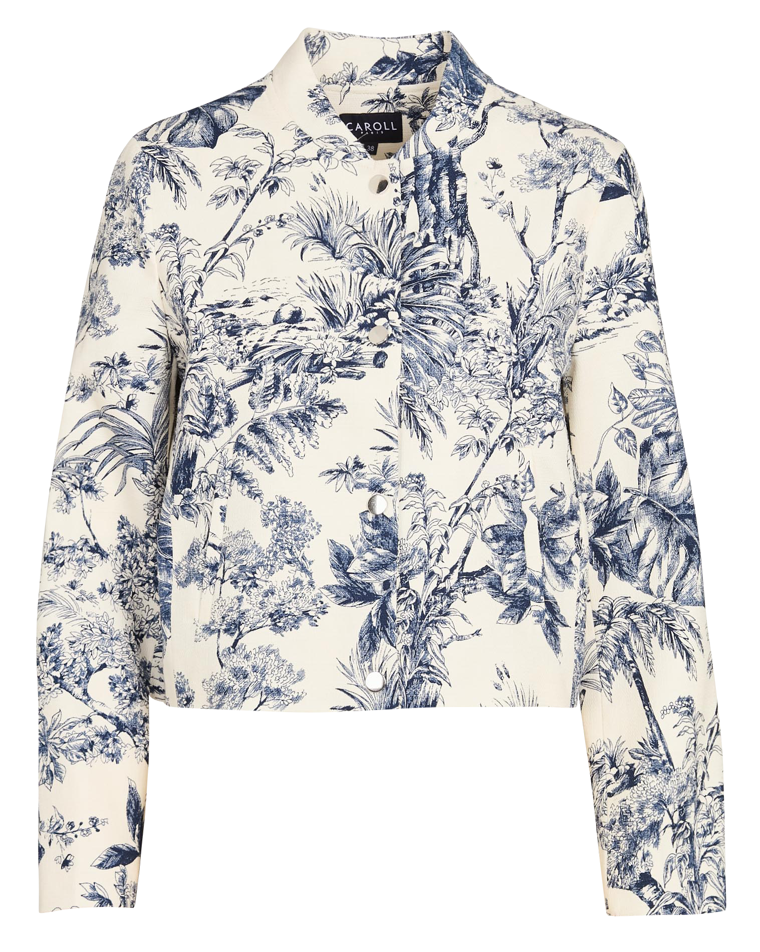 Mandarin collar jacket with botanical print CAROLL Blue