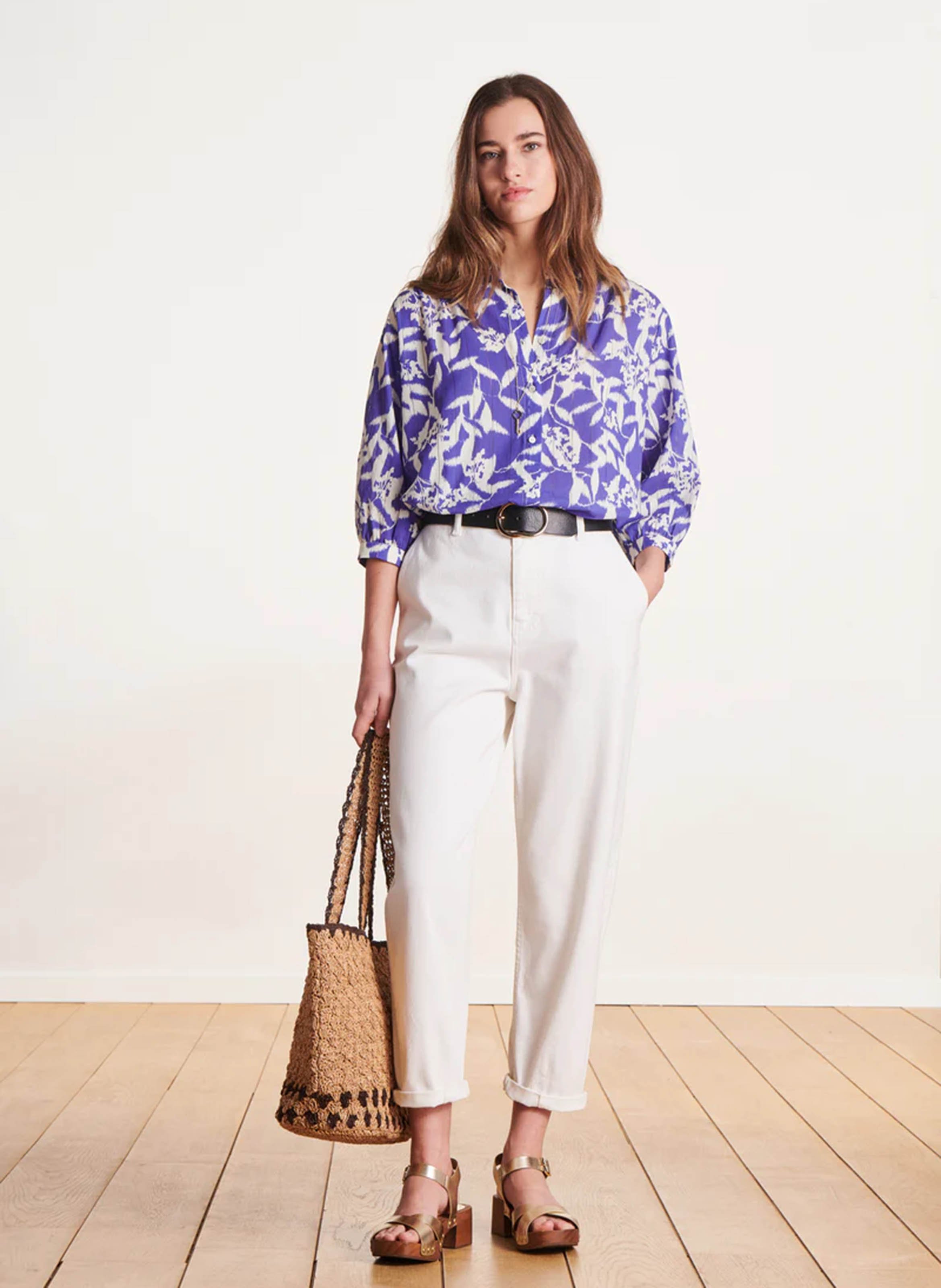 Jean mom taille haute en coton bio mélangé LA FEE MARABOUTEE Blanc