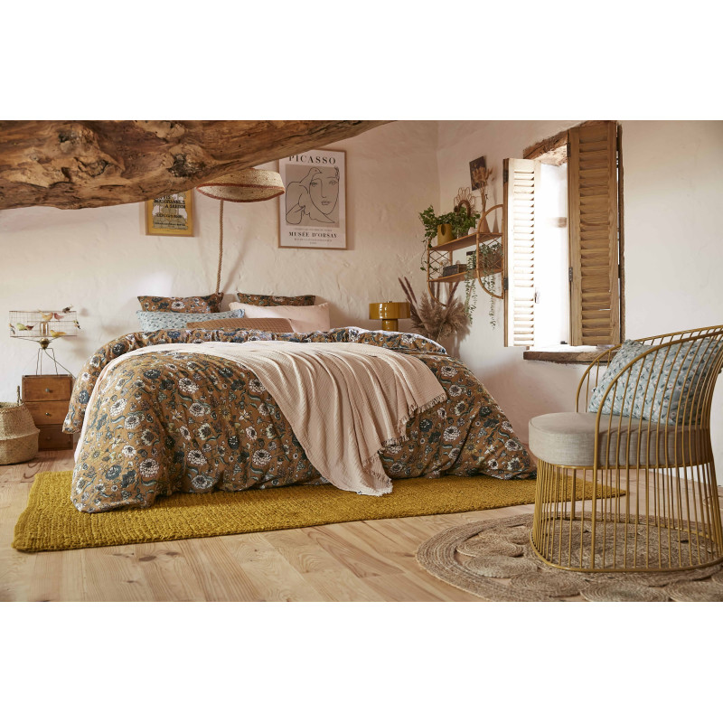 "Camelia" duvet cover all sizes "cotton gauze" L'EFFET PAPILLON Yellow