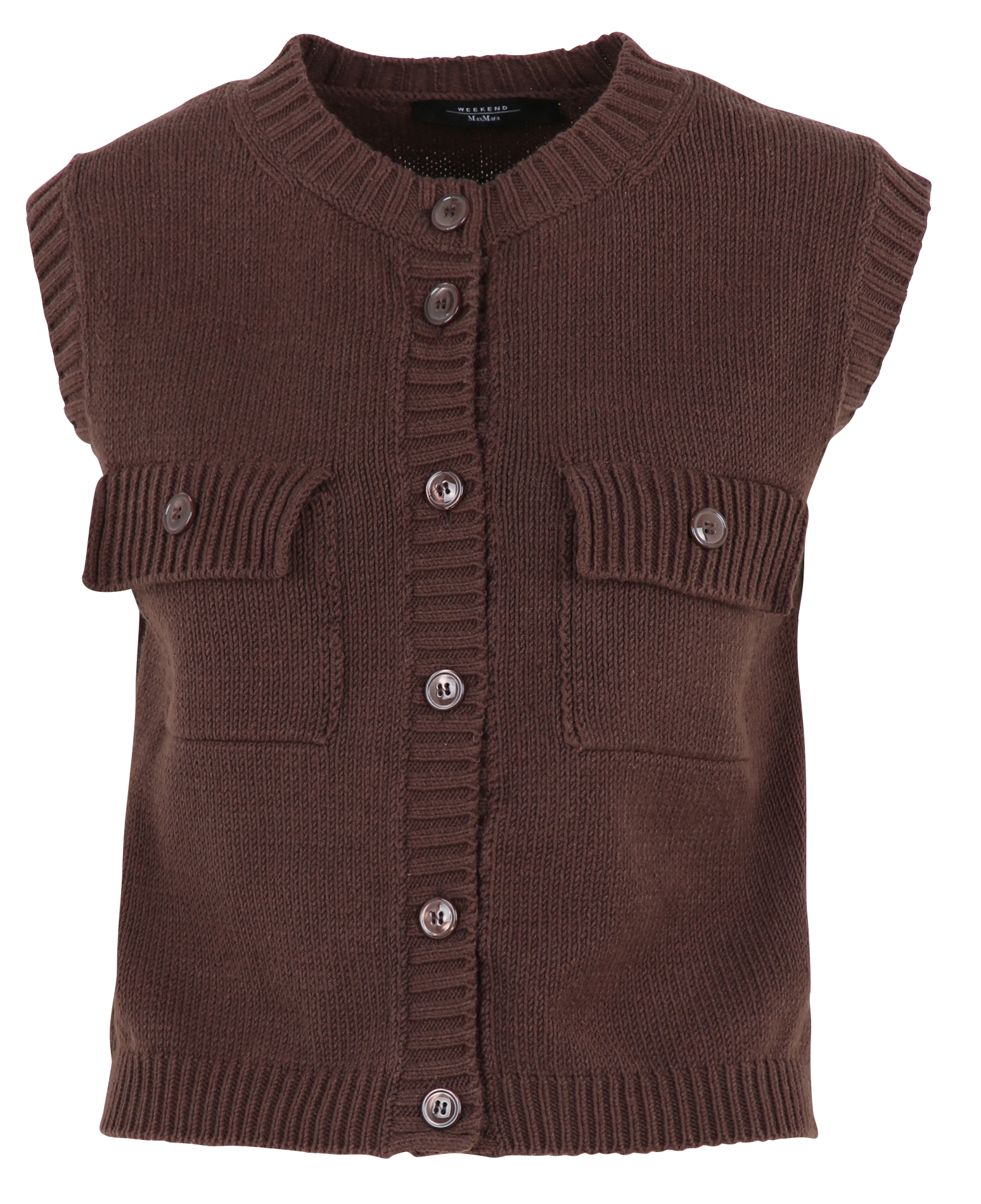 Short buttoned knitted cardigan Brown