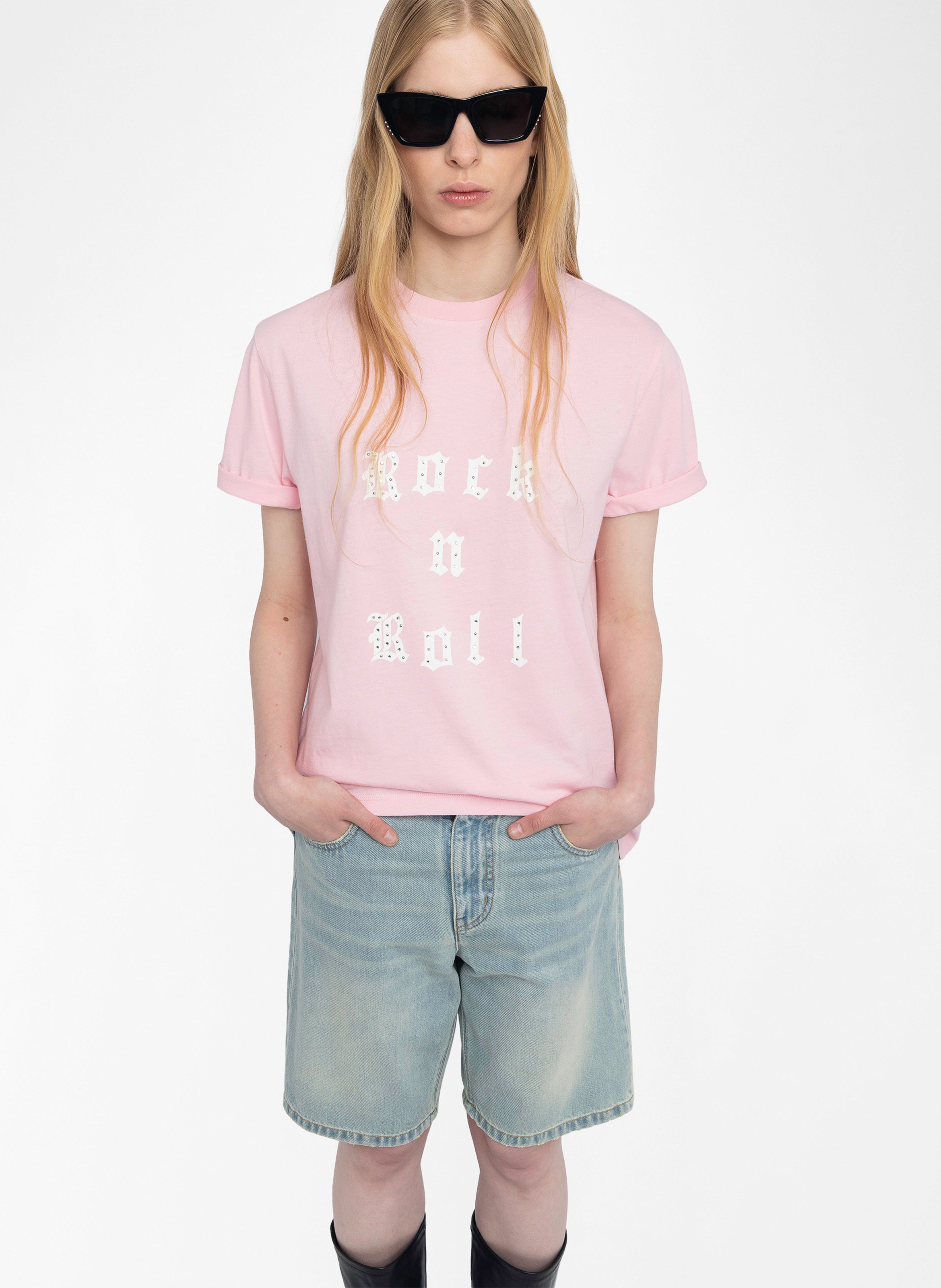 Tee-shirt oversize sérigraphié à strass ZADIG&VOLTAIRE Rose