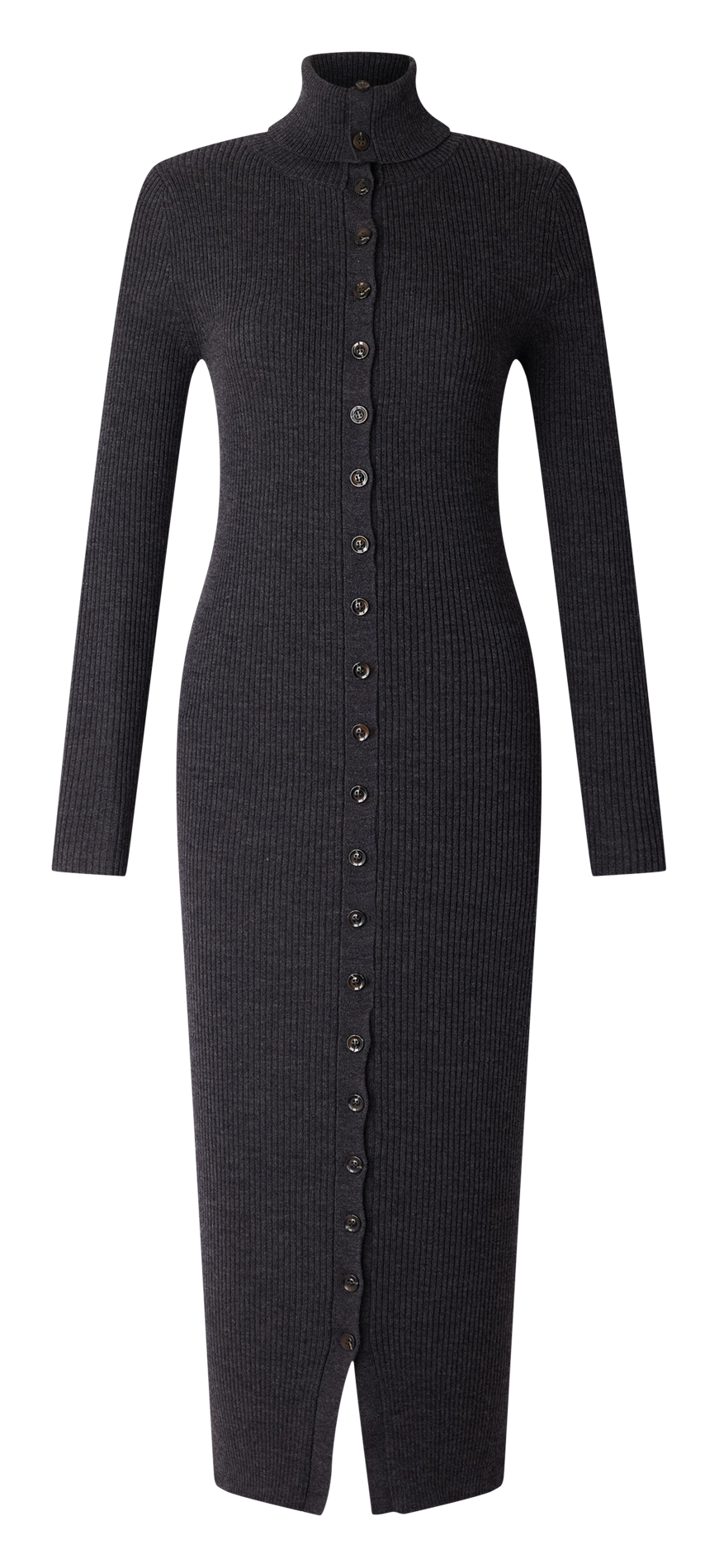 Robe longue col montant en laine mérinos côtelée SESSUN Gris