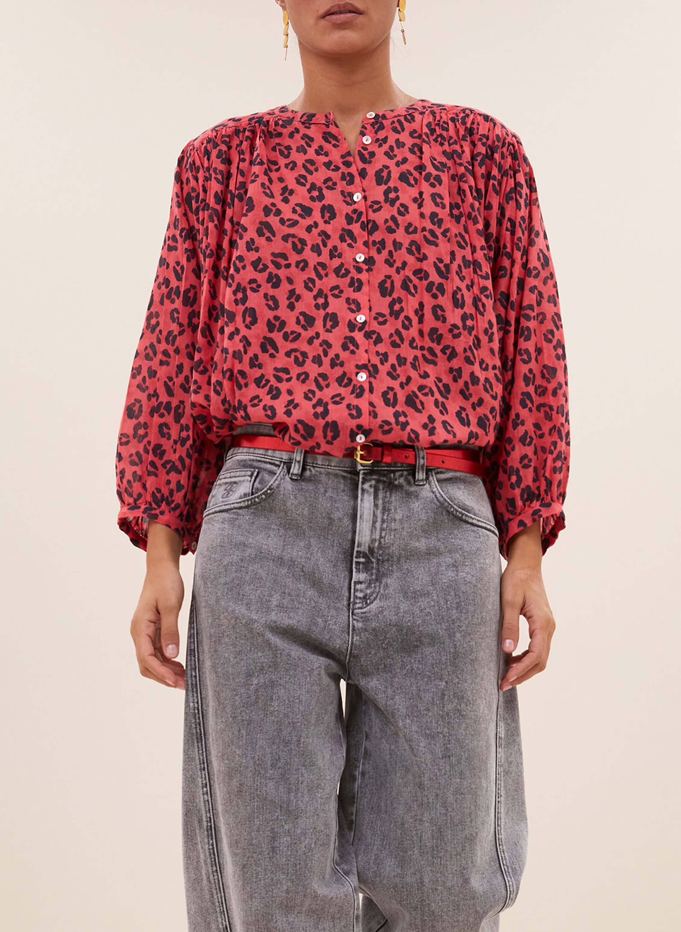 Blouse met ronde hals en luipaardprint BY BAR Rood