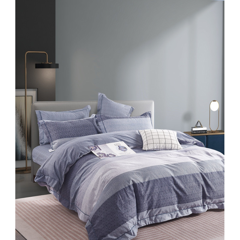 Parure de couette "imprimé double face" percale pur coton peigné 80 fils/cm²  pour lit 160 à 180 king size COTON PUR