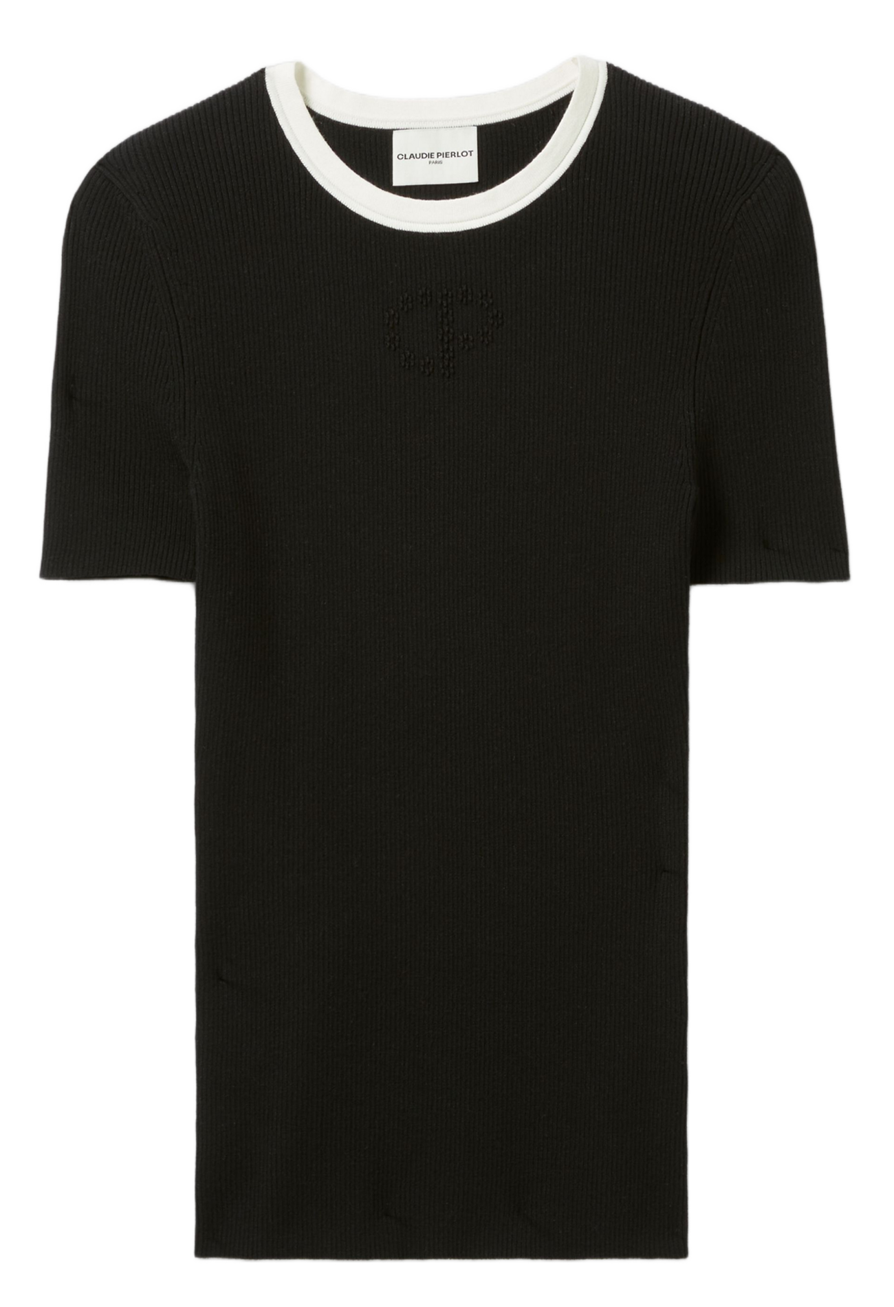 Ribbed straight t-shirt with contrasted edge. CLAUDIE PIERLOT Black