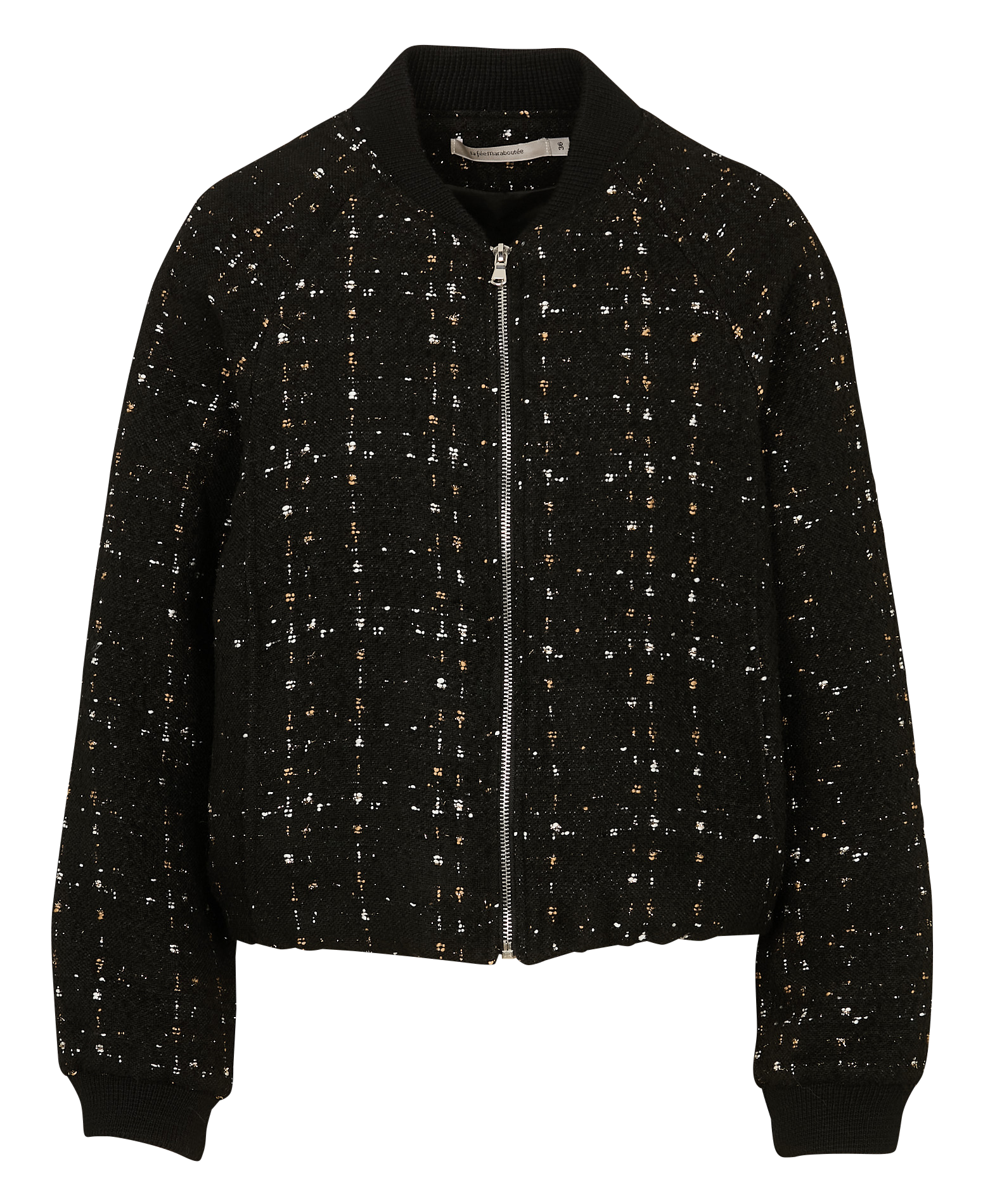 Zip-up round neck tweed effect jacket LA FEE MARABOUTEE Black