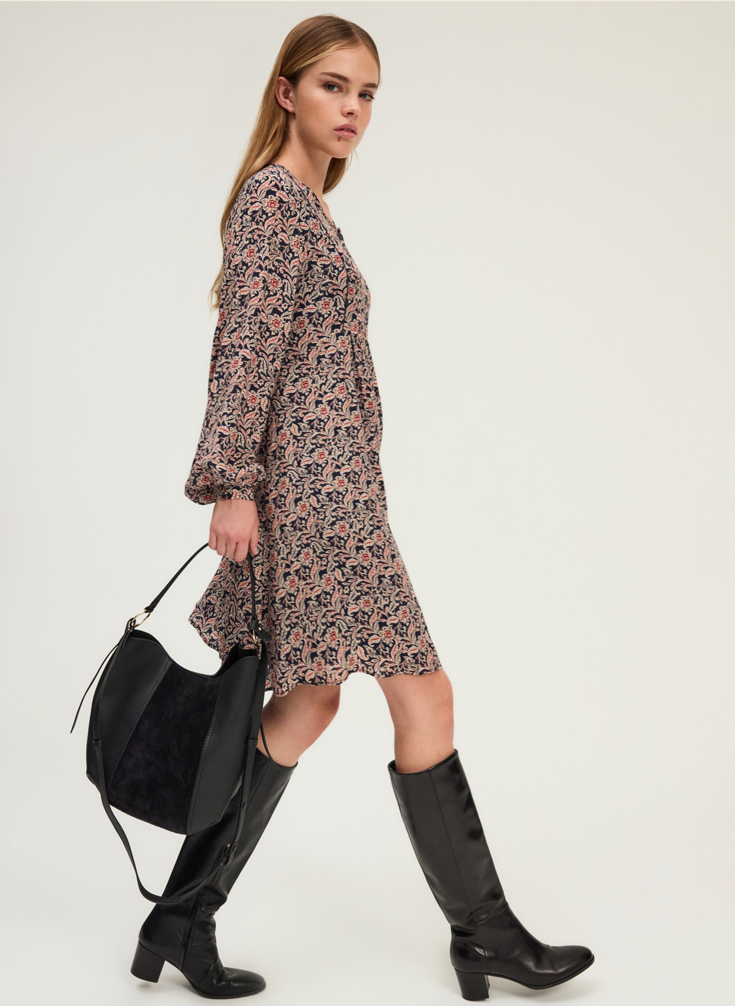 Short printed round-neck dress PABLO Blue