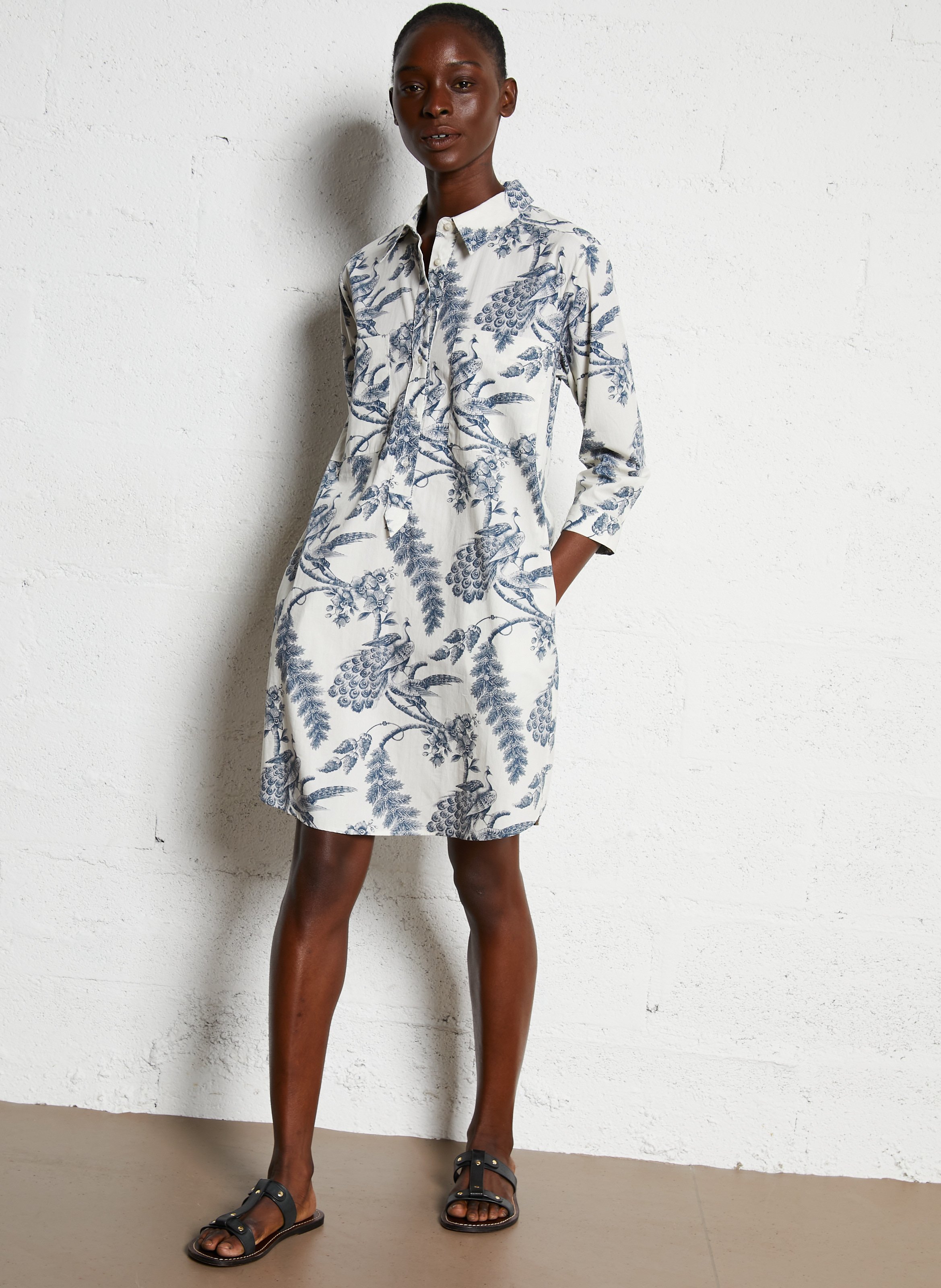 Printed cotton shirt dress MAISON 123 Blue