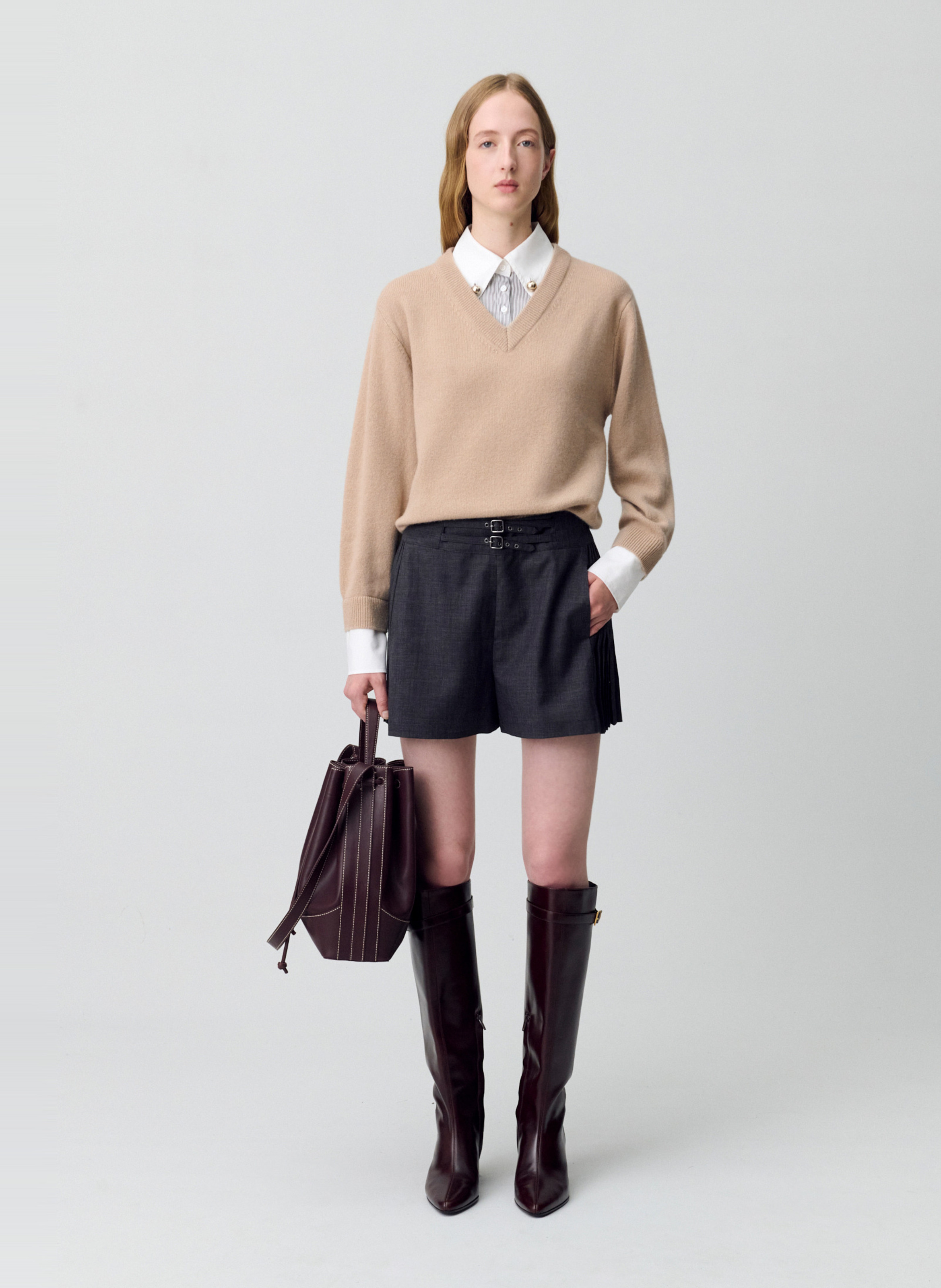 Pull col V en laine CLAUDIE PIERLOT Beige