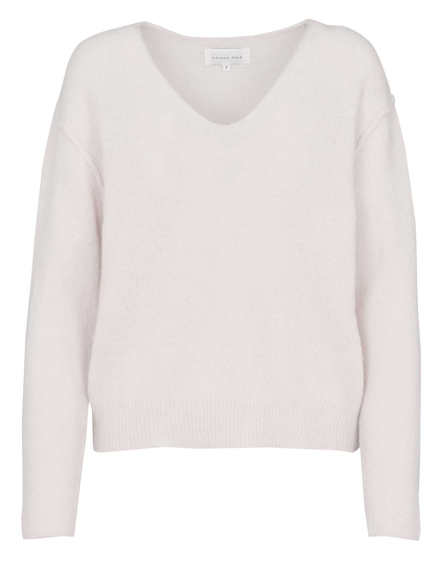 Pull droit col V en maille mélangée MAISON ANJE Rose