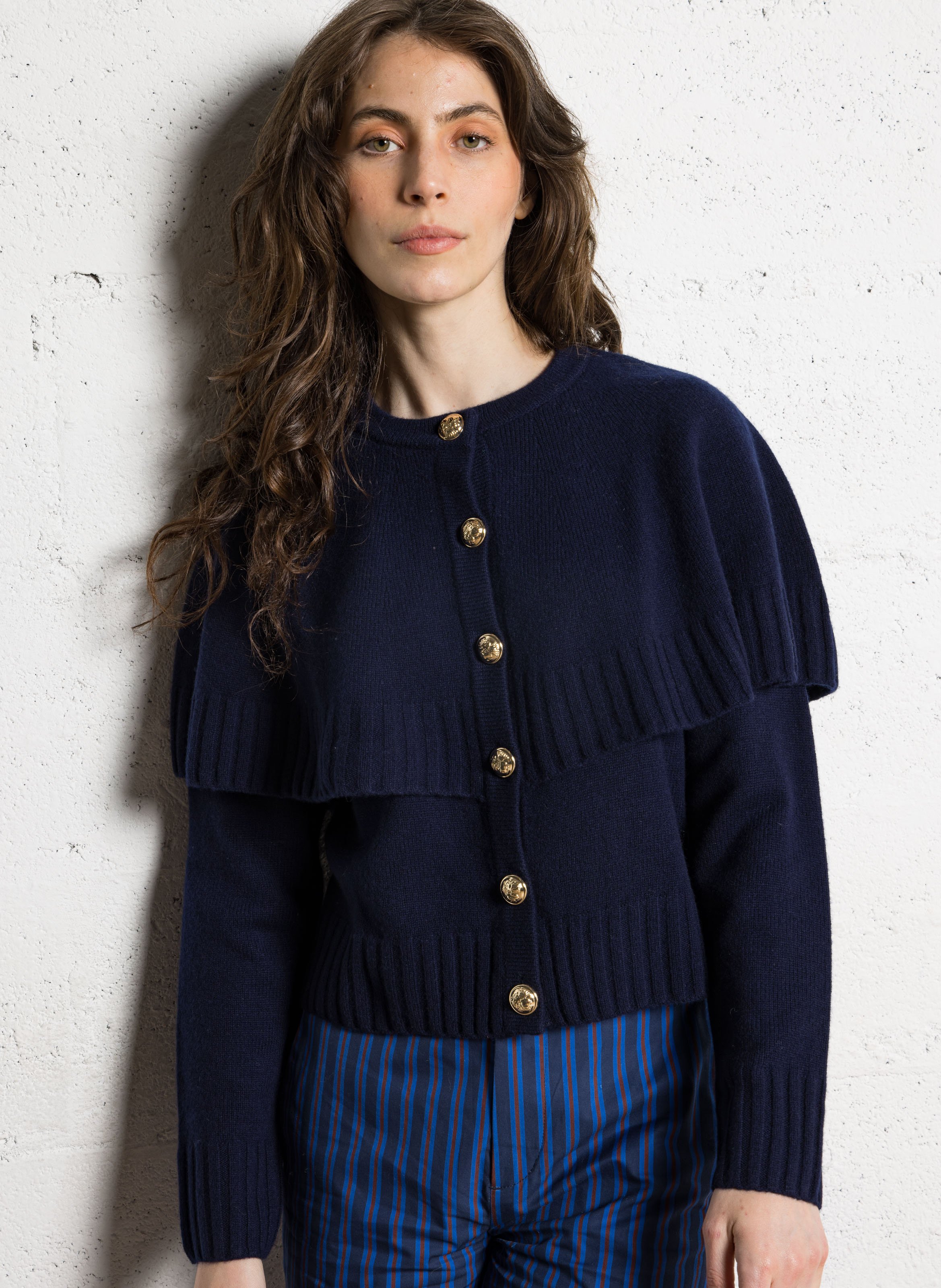 Strickjacke aus Wolle mit Rundhalsausschnitt BERENICE Blau