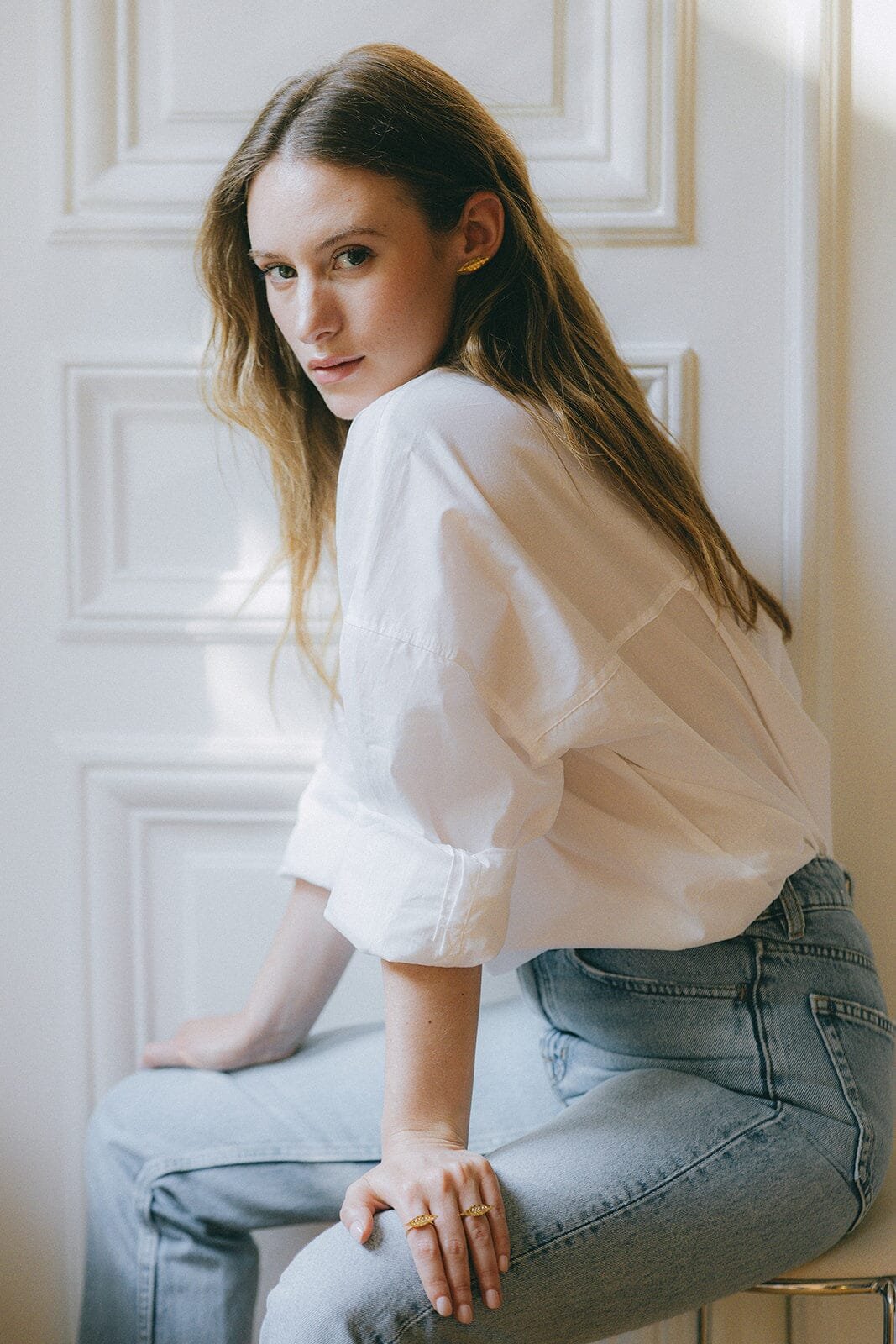 Gold-plated leaf stud earrings MONSIEUR SIMONE Silver