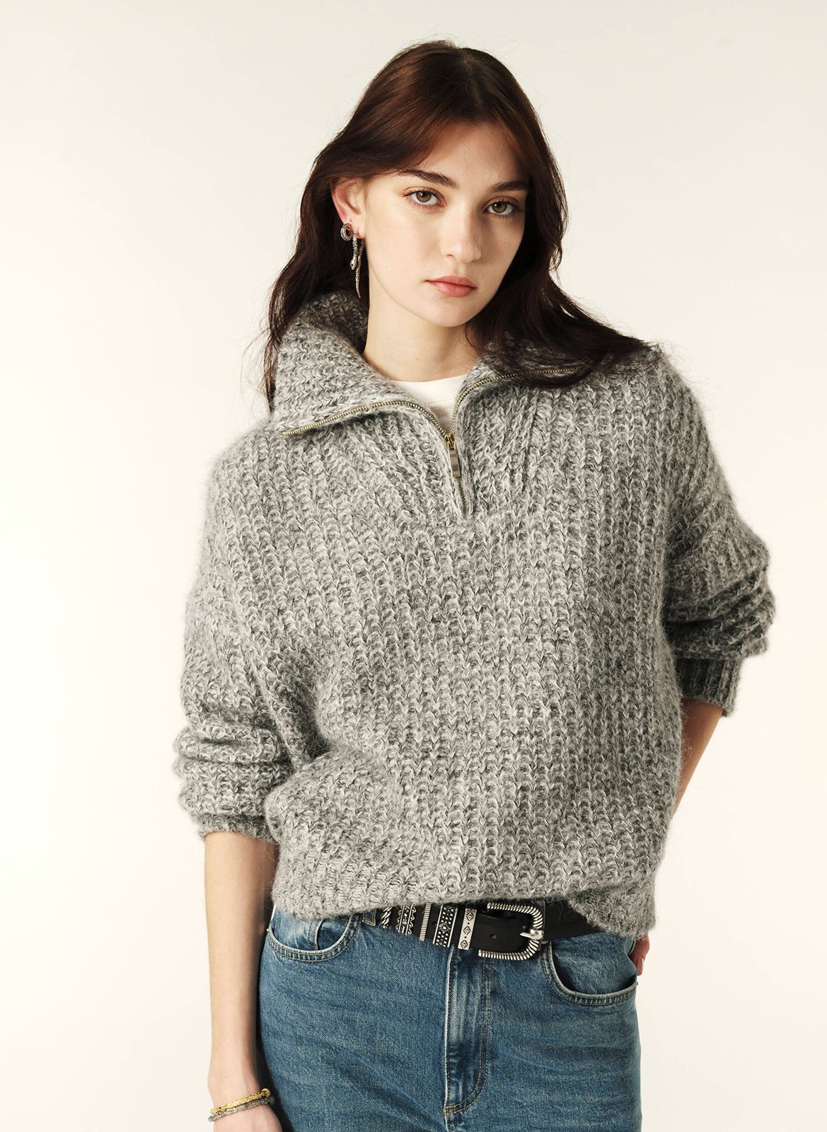 Pull col montant en laine mélangée BA&SH Noir