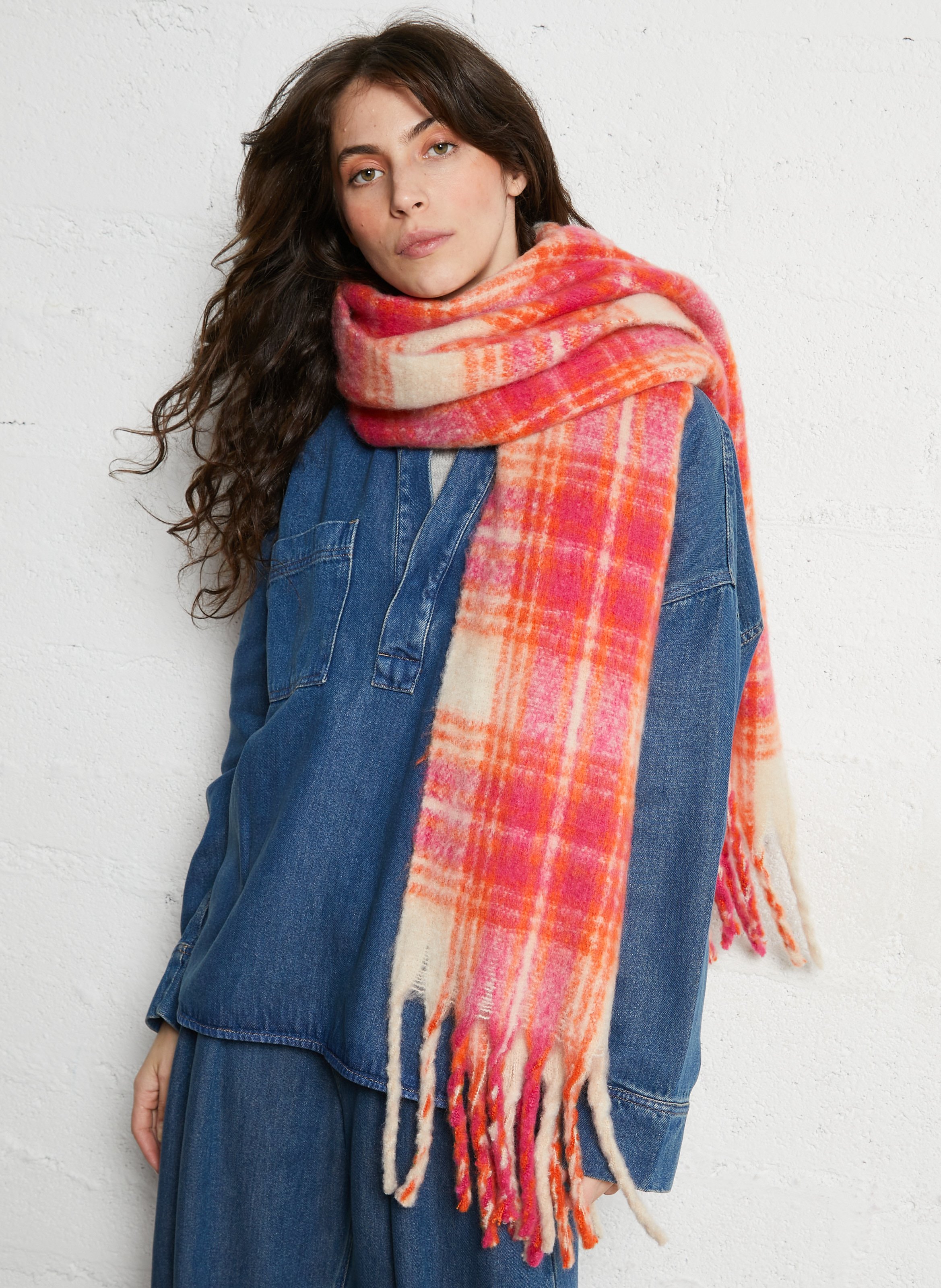 Echarpe à carreaux AU PRINTEMPS PARIS Orange