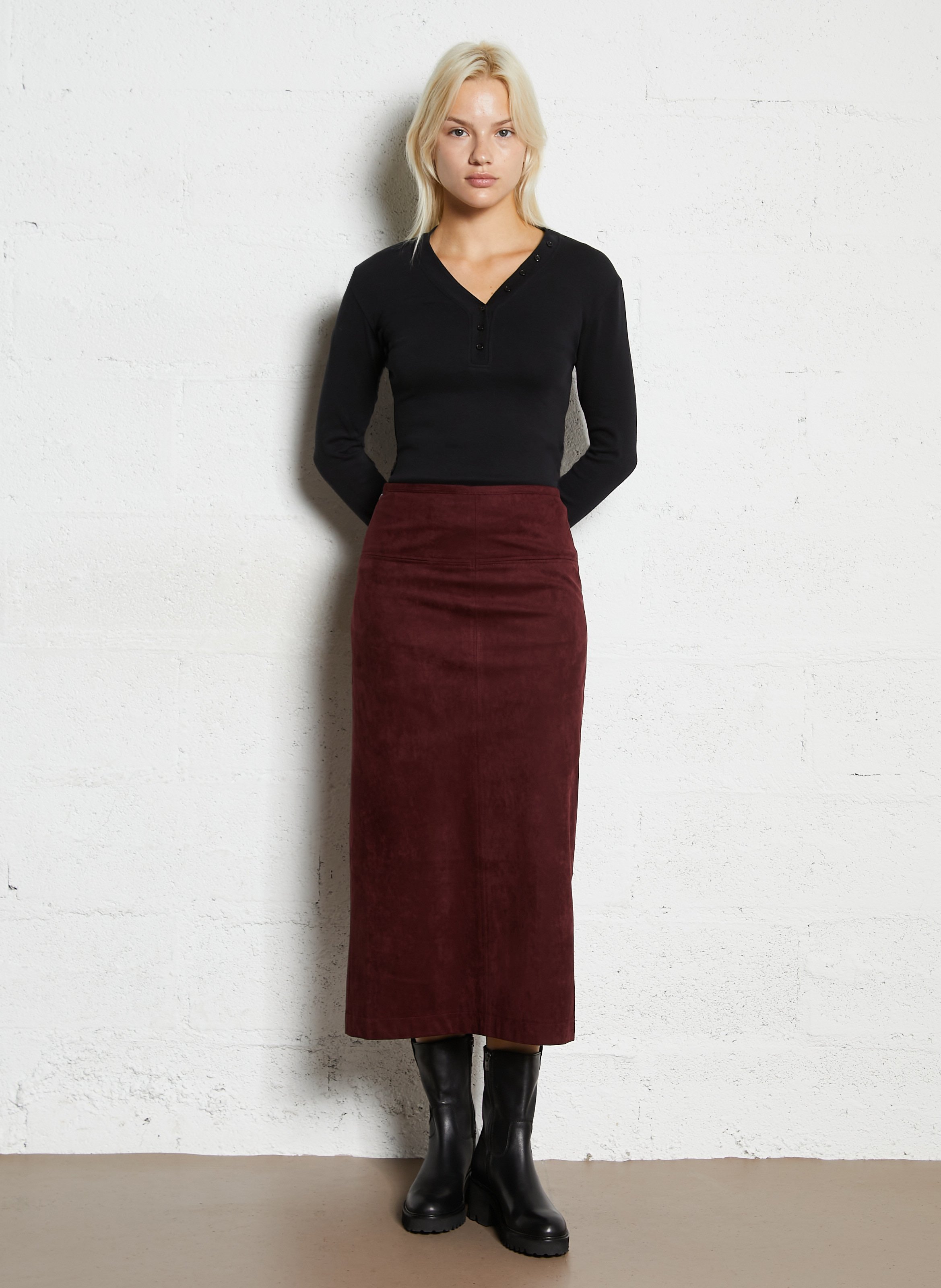 Midi-Rock aus Veloursleder THE KORNER Rot