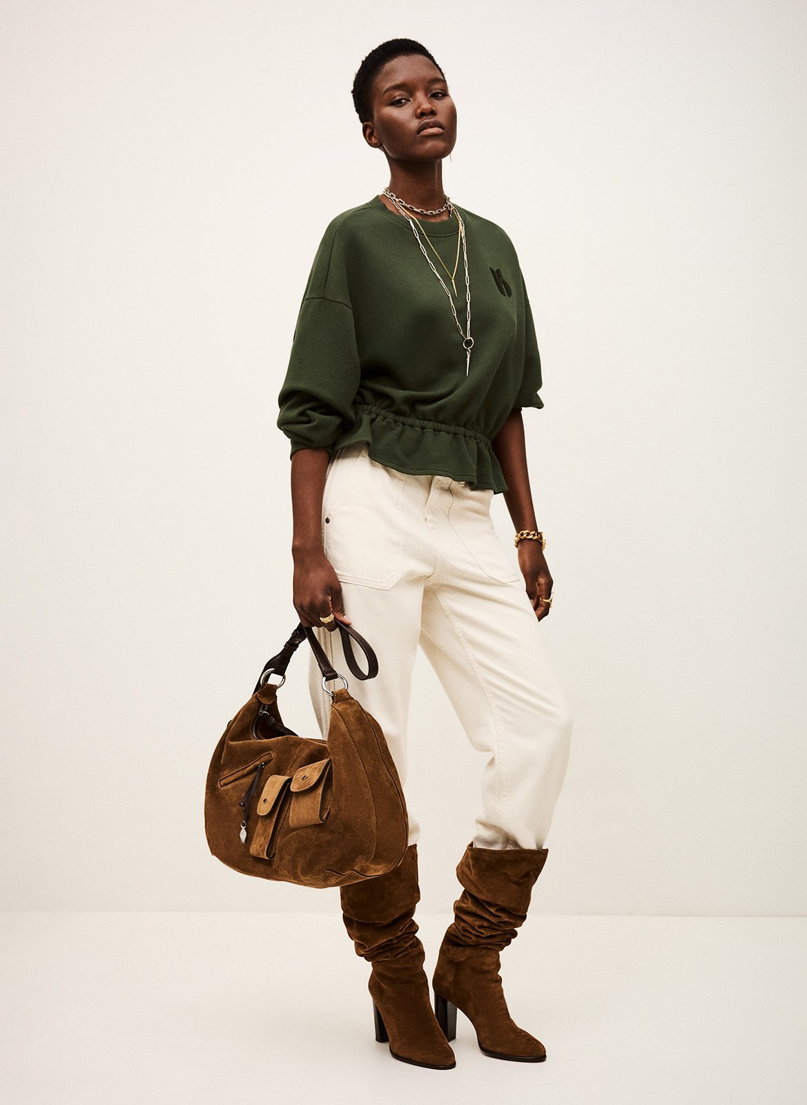 Sweat col rond en coton mélangé BA&SH Kaki