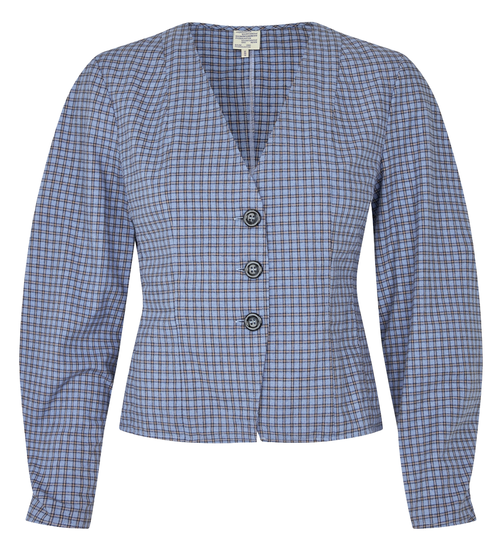 Long-sleeve V-neck top in checkered pattern BAUM UND PFERDGARTEN Blue
