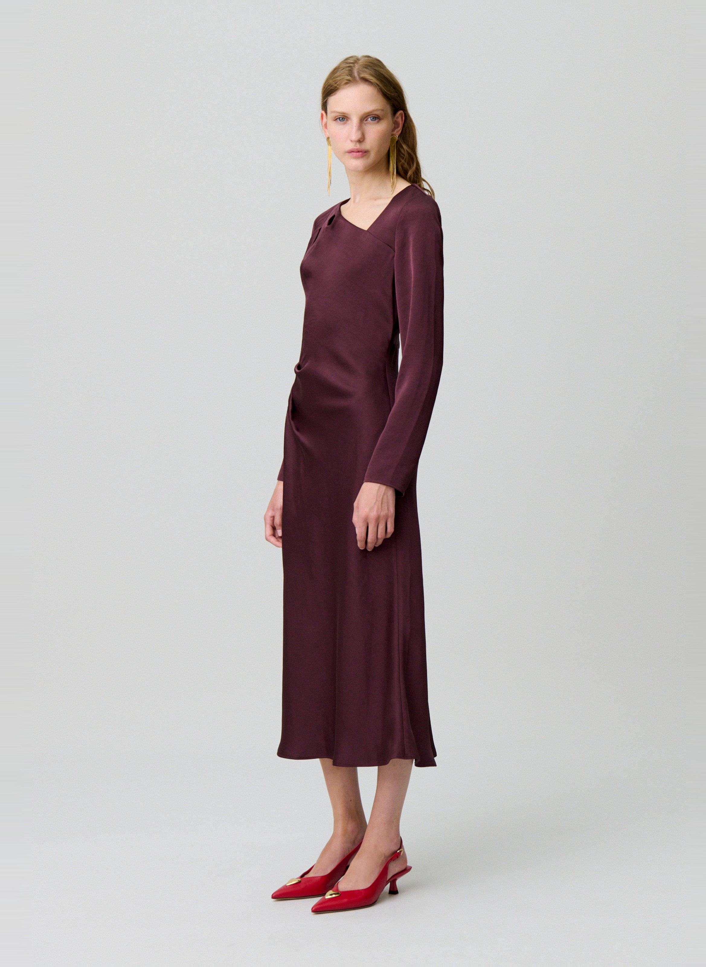 Robe longue satinée asymétrique CLAUDIE PIERLOT Violet