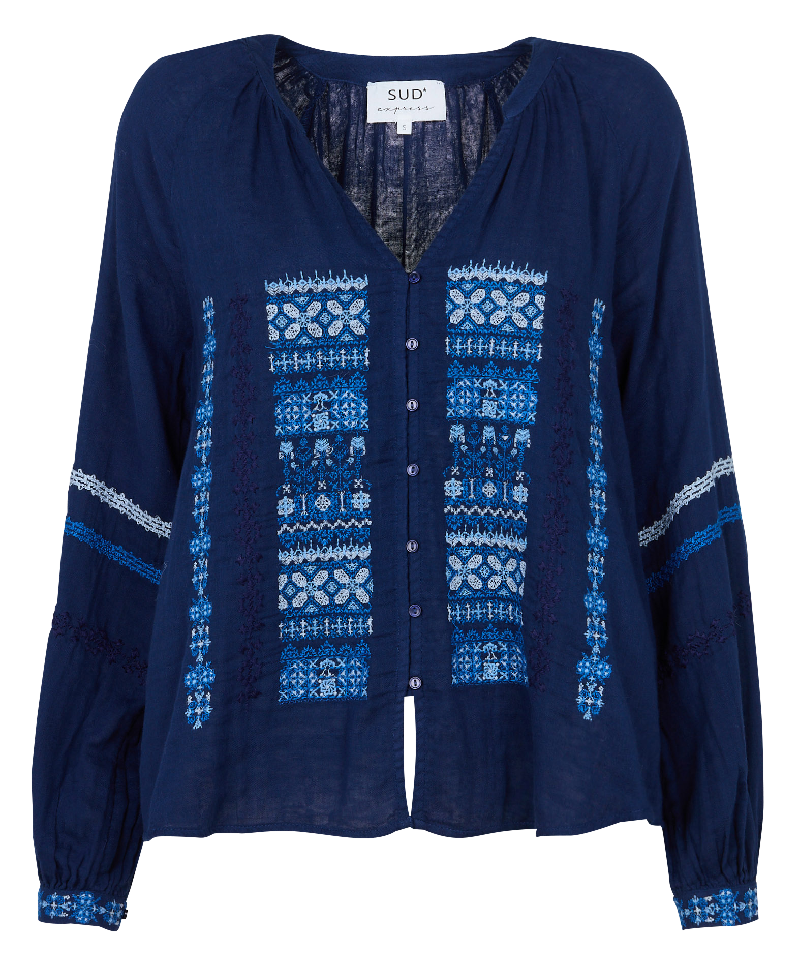 Chemise ample col tunisien en coton SUD EXPRESS Bleu