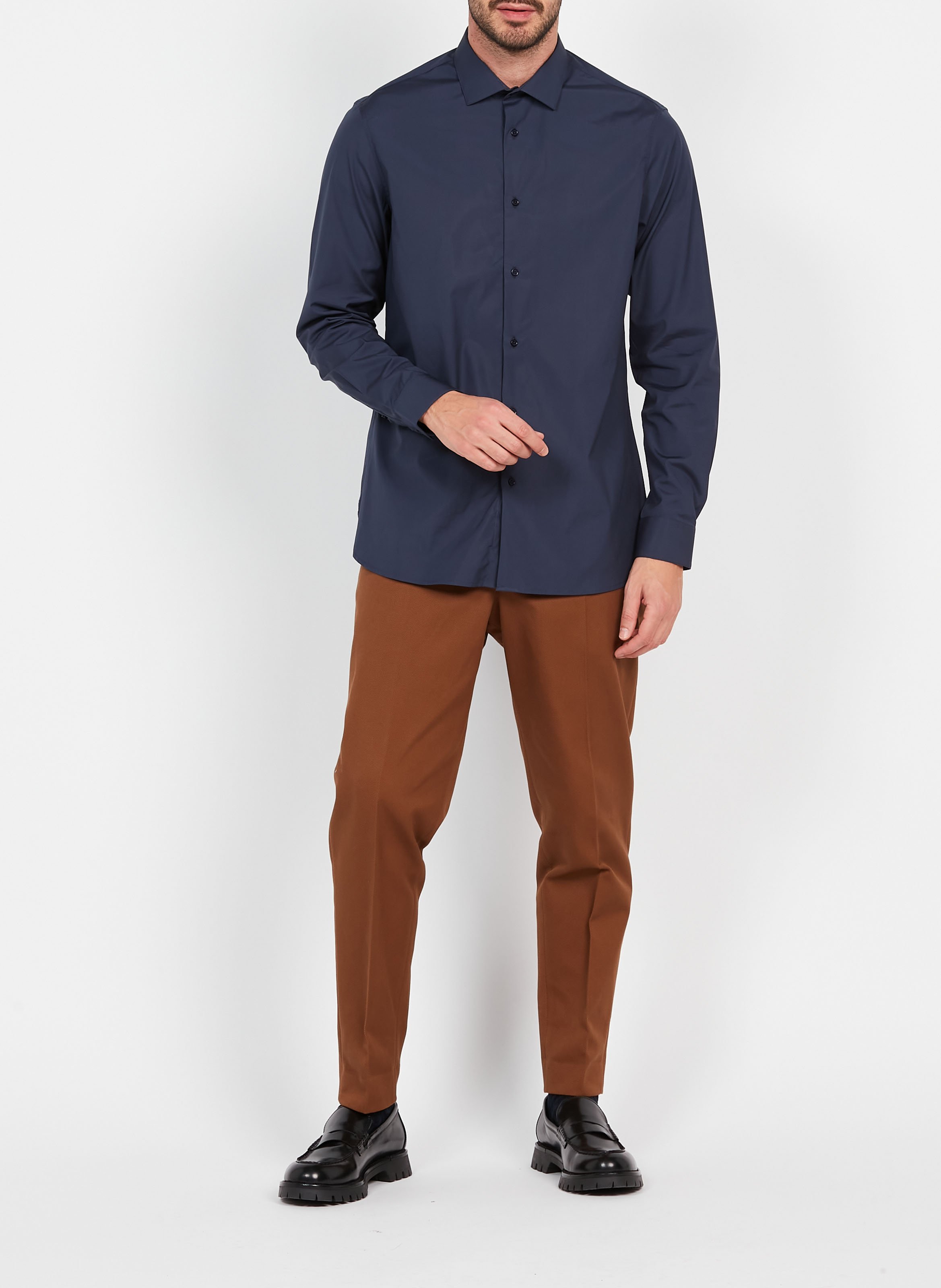 Chemise col classique regular-fit en coton  Bleu