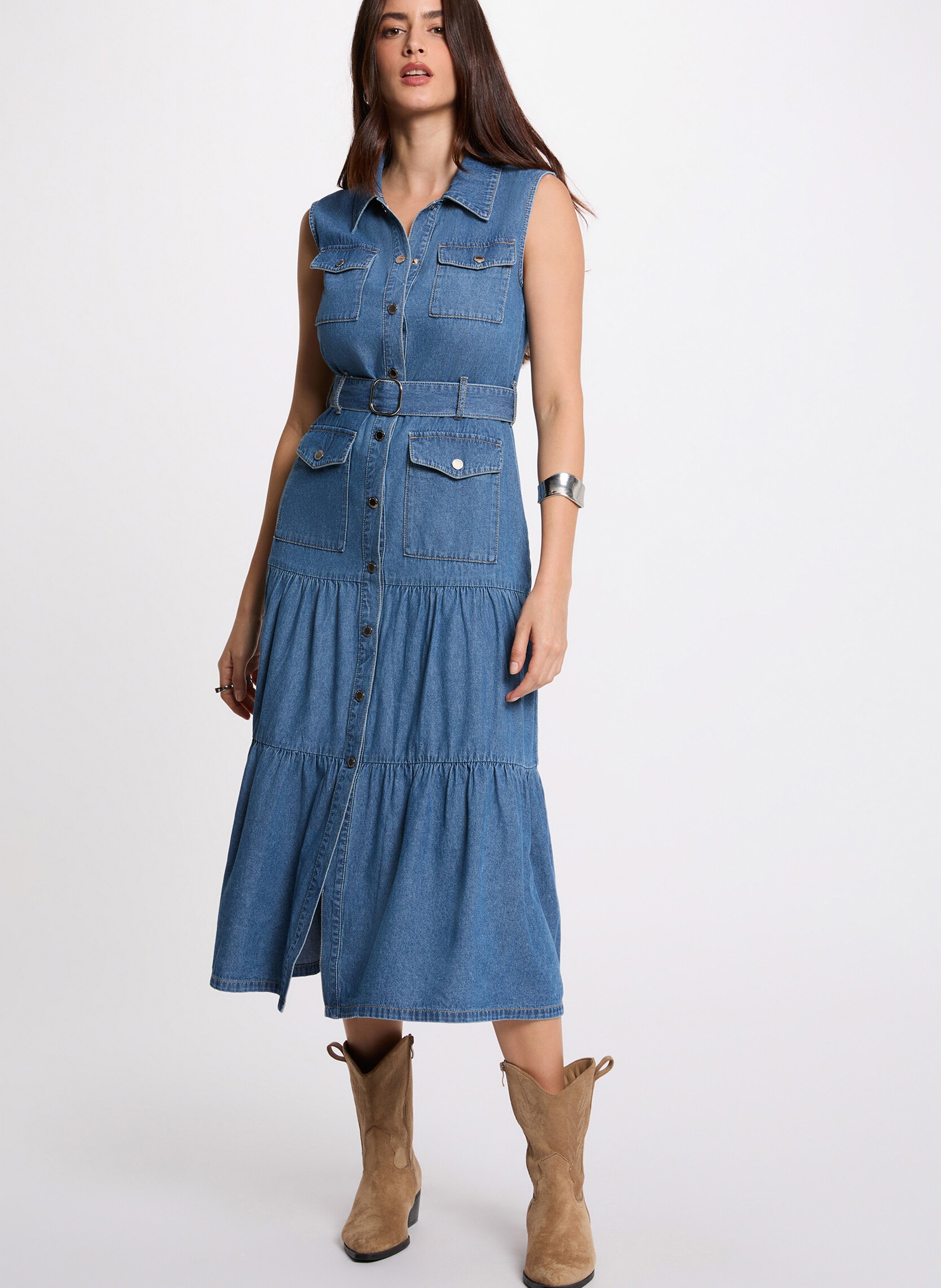 Sleeveless Midi Denim Dress MORGAN Blue