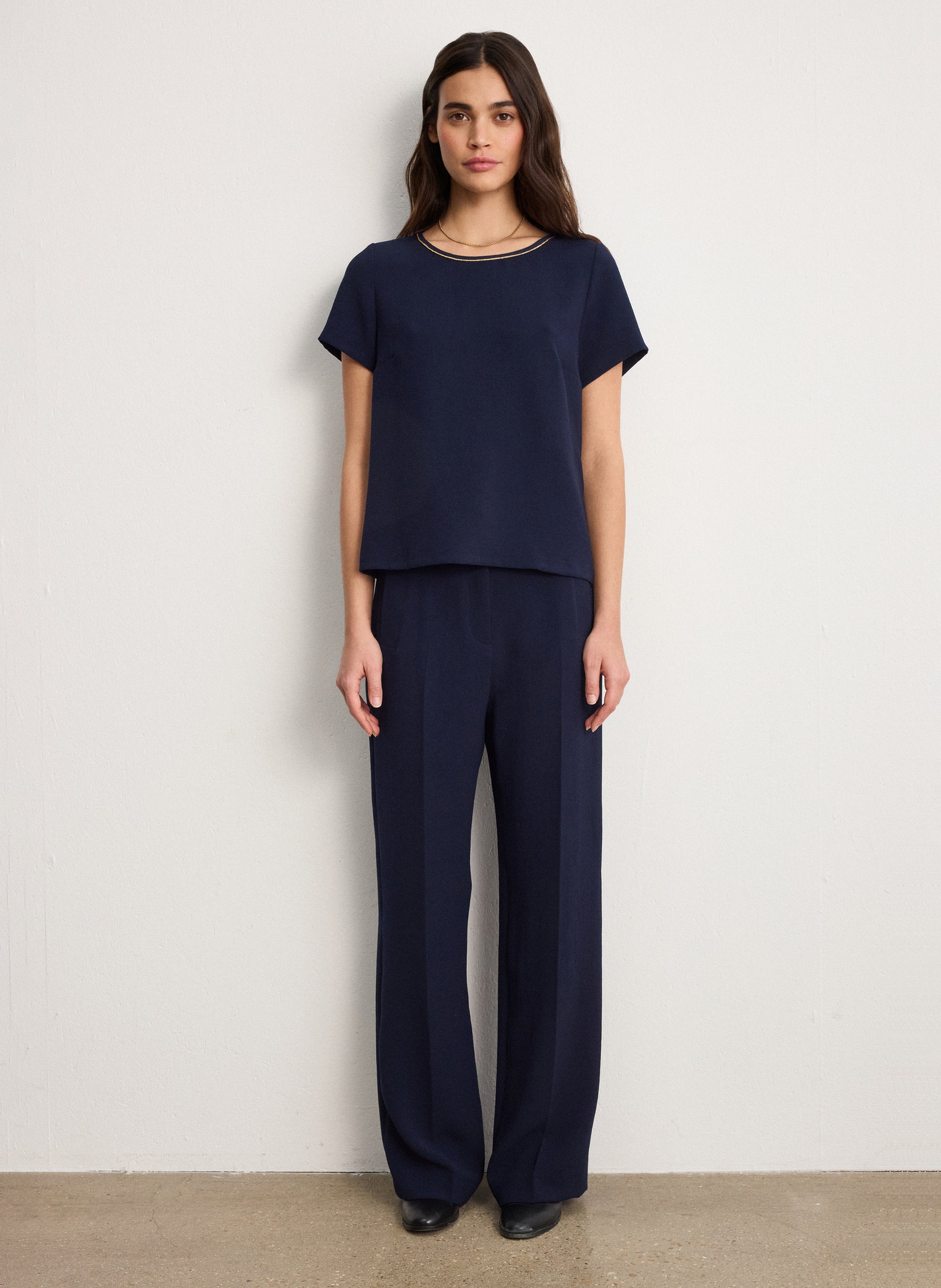 Round-neck stretch viscose top PABLO Blue