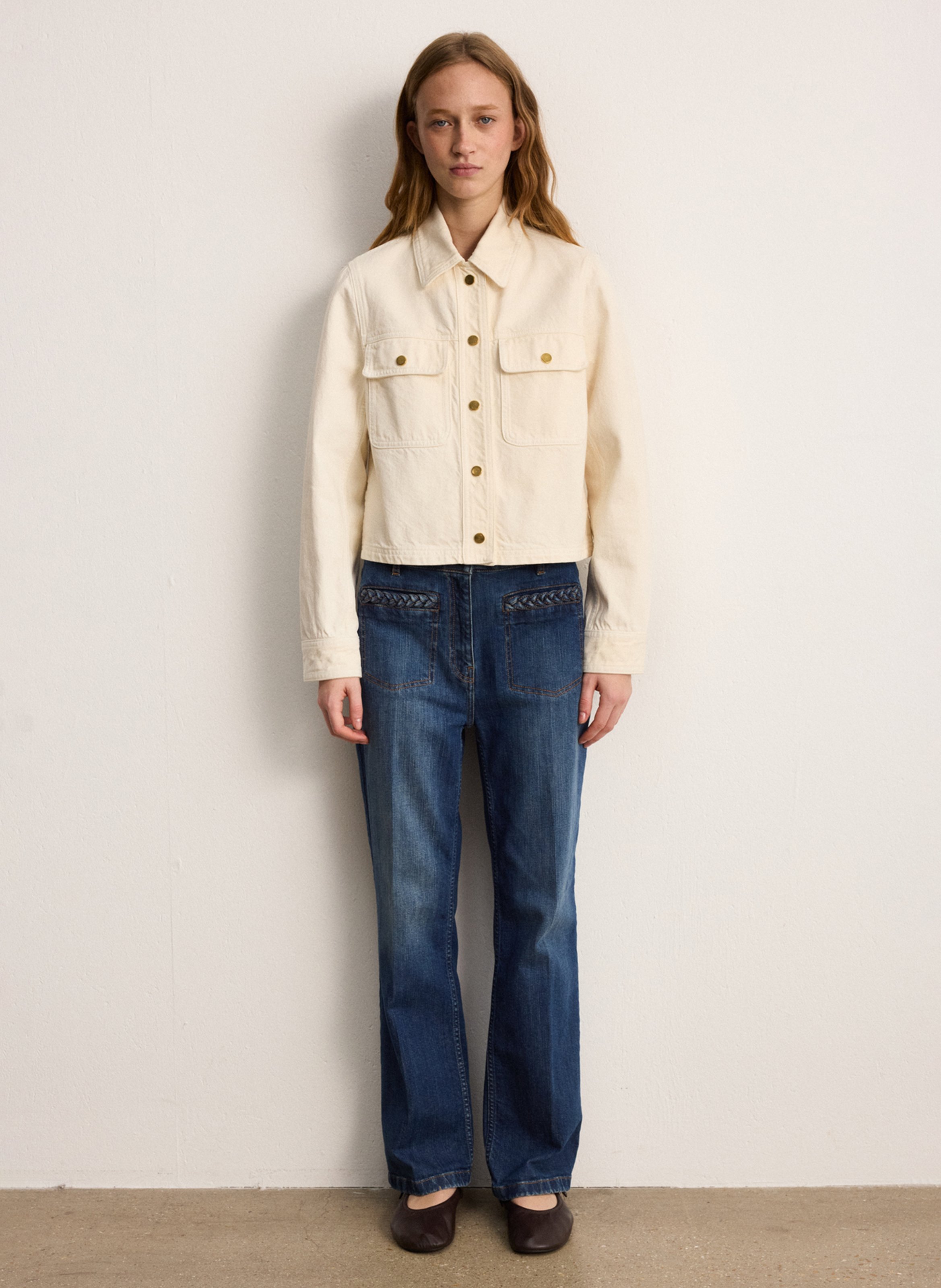 Cotton-blend straight jacket with classic collar PABLO Beige