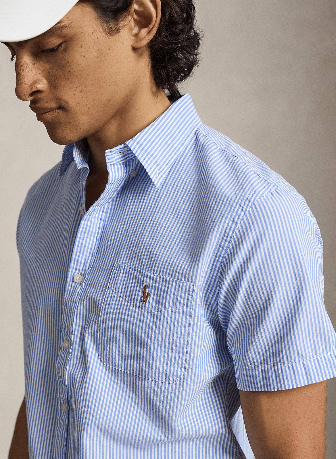 Chemise droite col classique en coton rayé POLO RALPH LAUREN Bleu