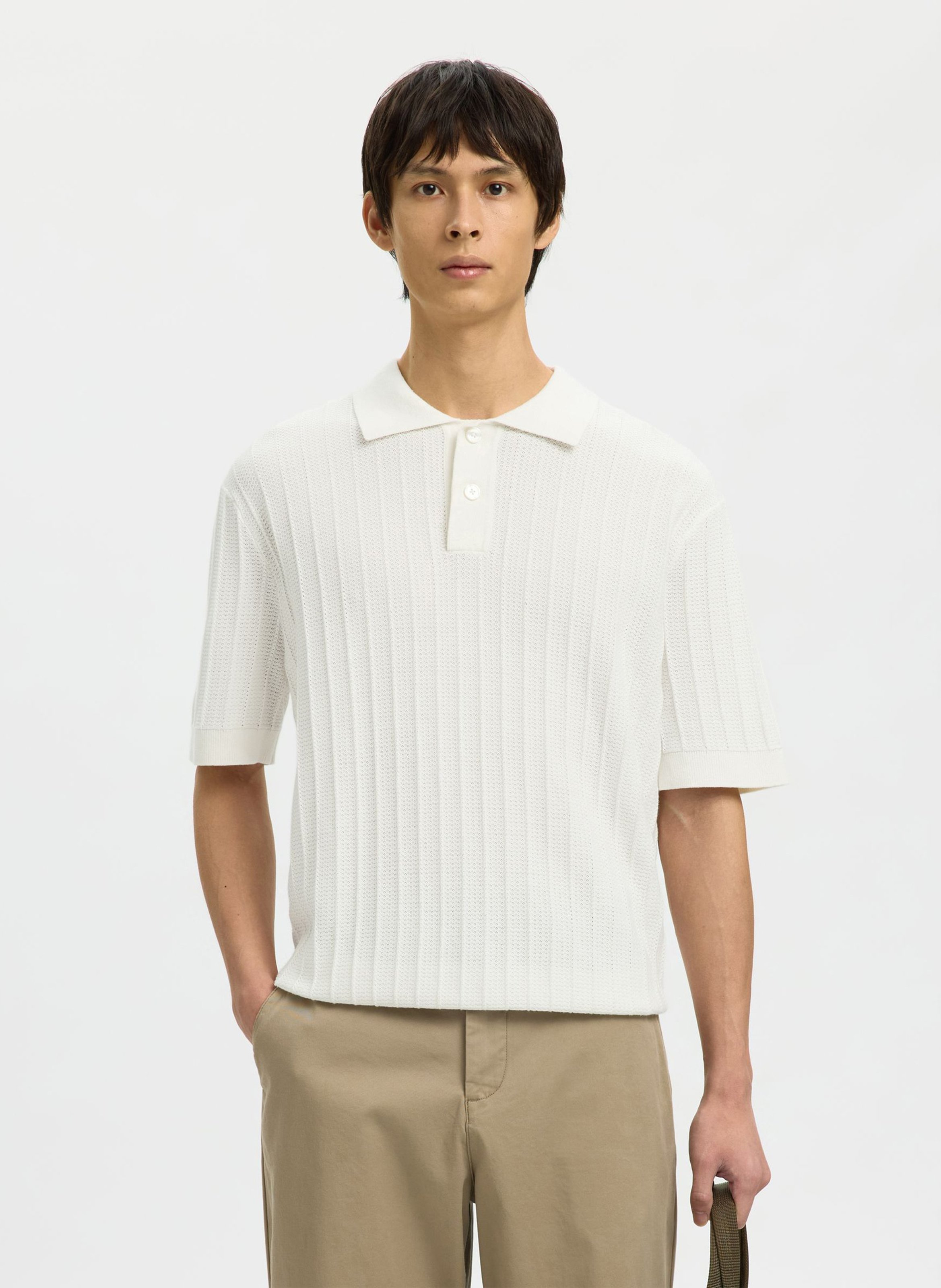 Gerader Polo-Kragen aus Bio-Baumwolle SELECTED Beige