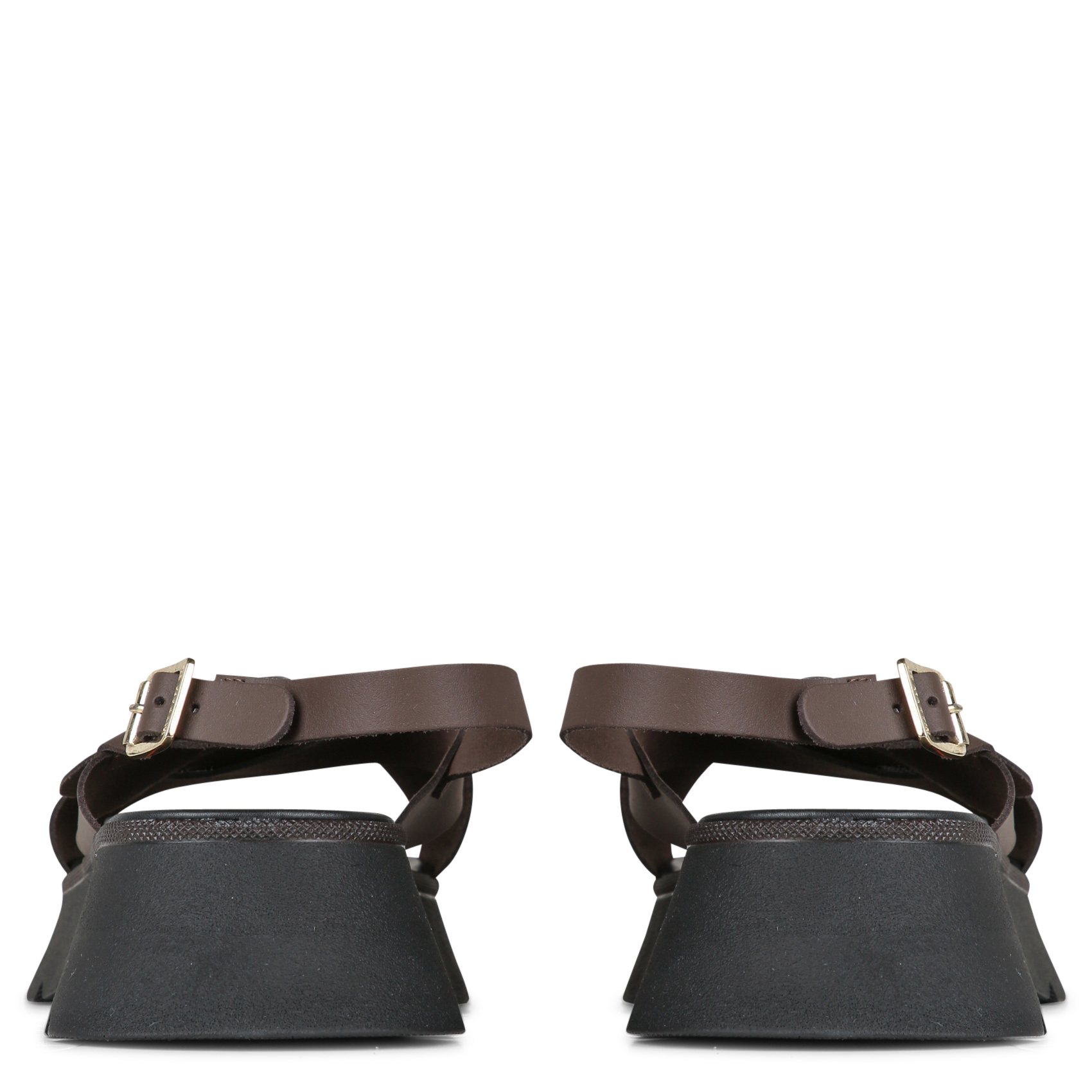 Sandales compensées unies en cuir  Marron