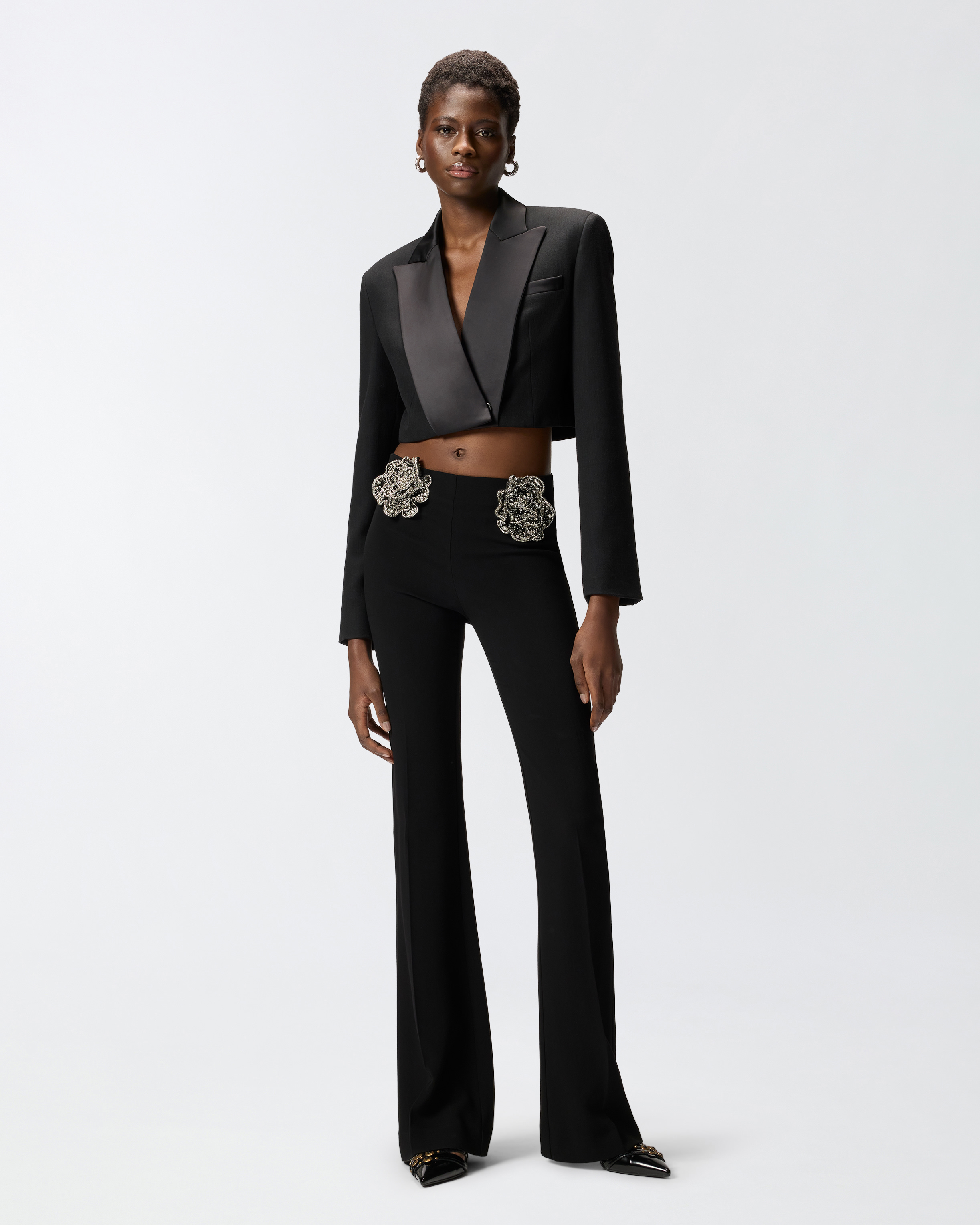 Pantalon avec roses bijou brodées PINKO Noir