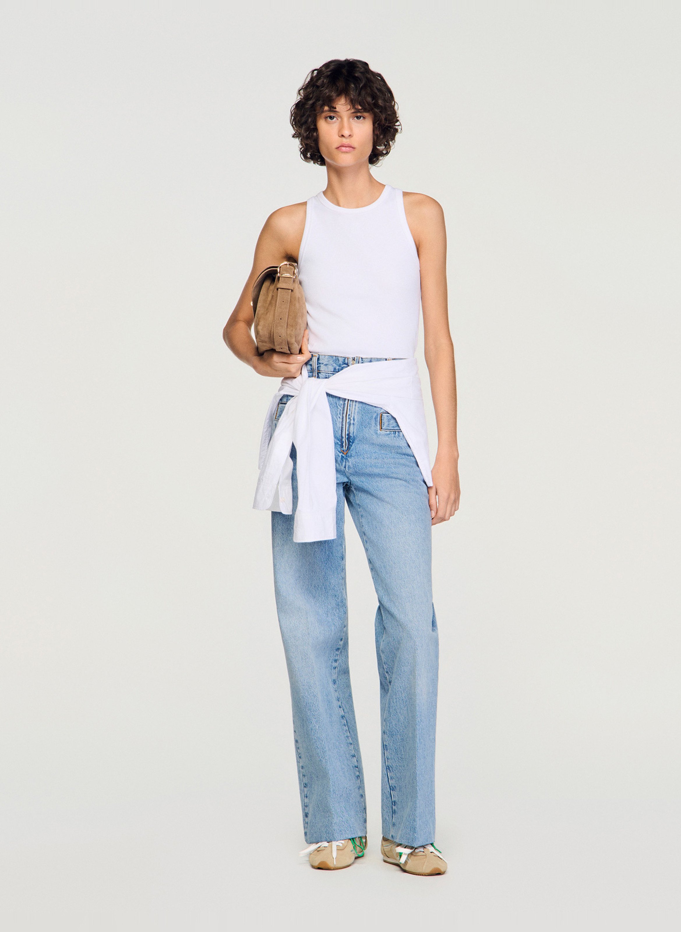 Rechte, katoenen singlet met ronde hals SANDRO Wit