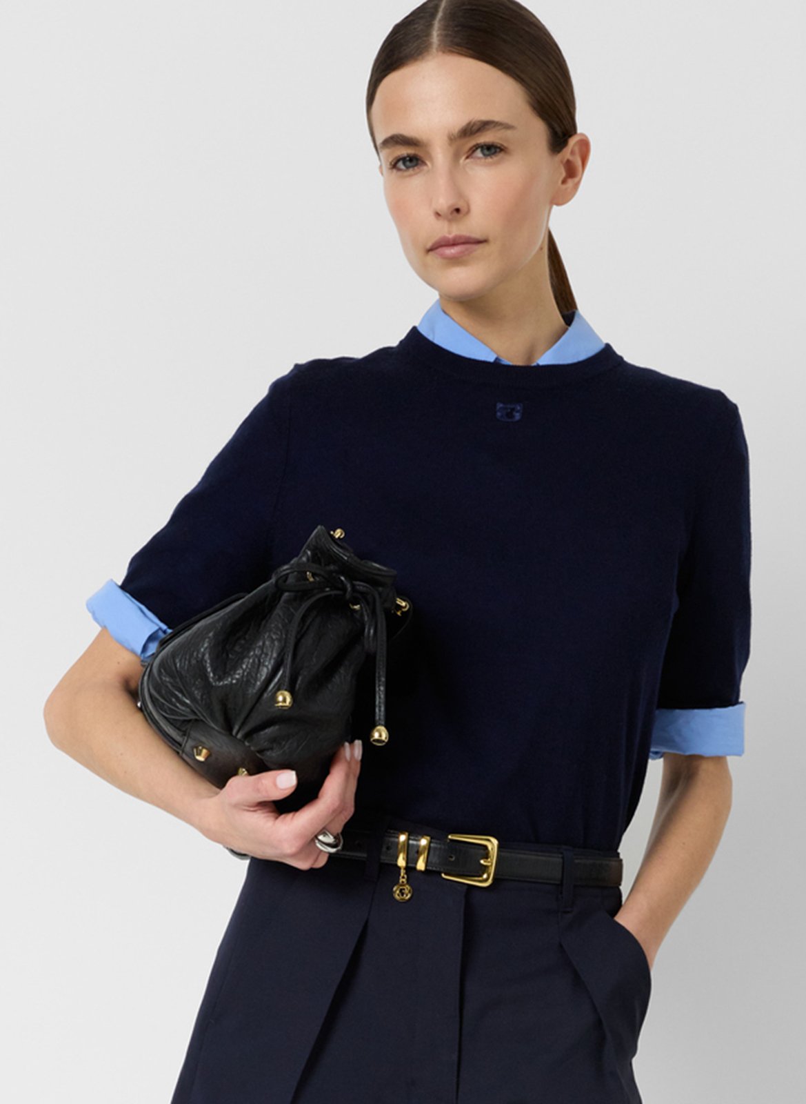 Straight embroidered merino wool T-shirt GERARD DAREL Blue