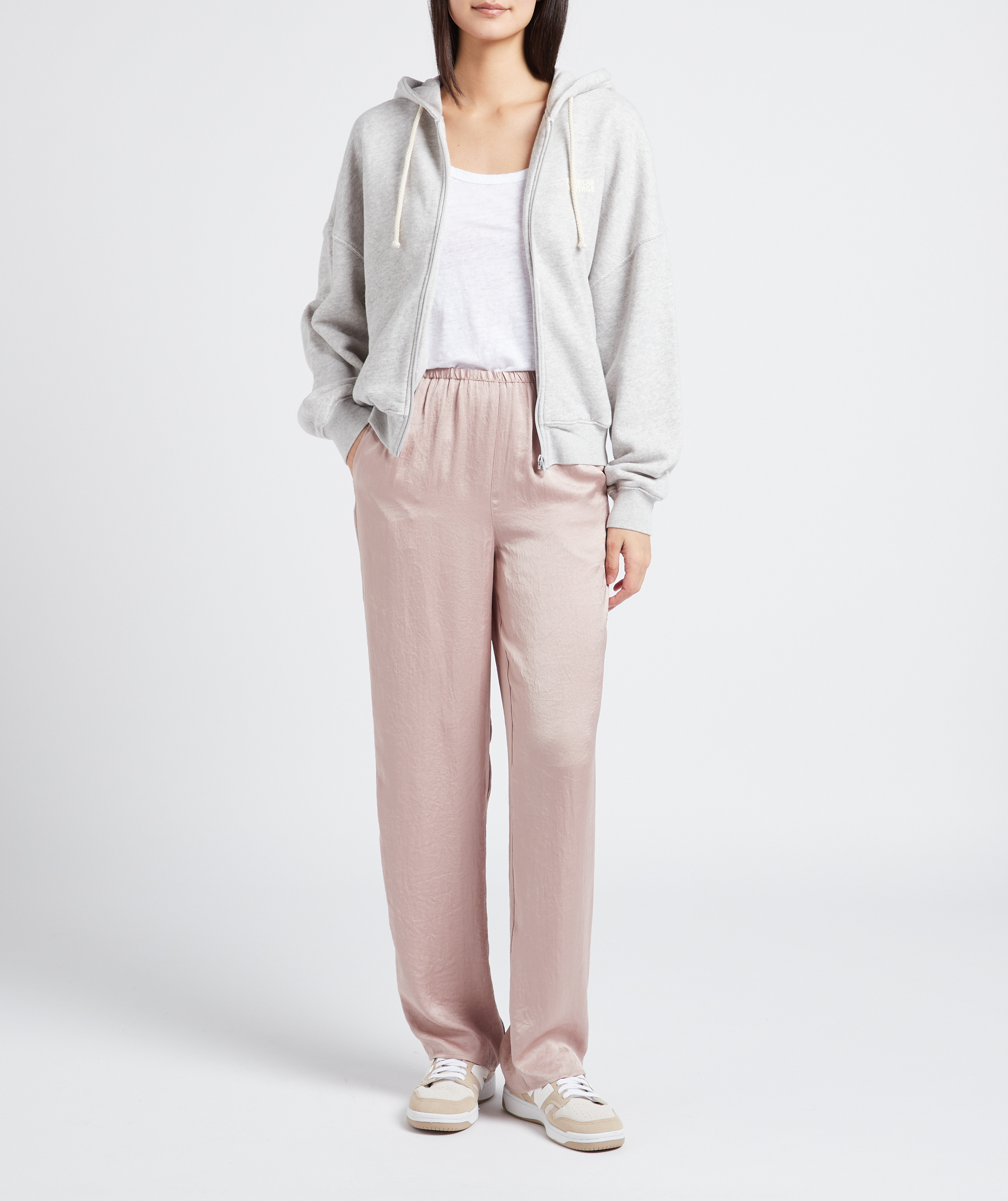 Kapuzensweatshirt aus Bio-Baumwolle mit Reißverschluss und Siebdruck AMERICAN VINTAGE Grau