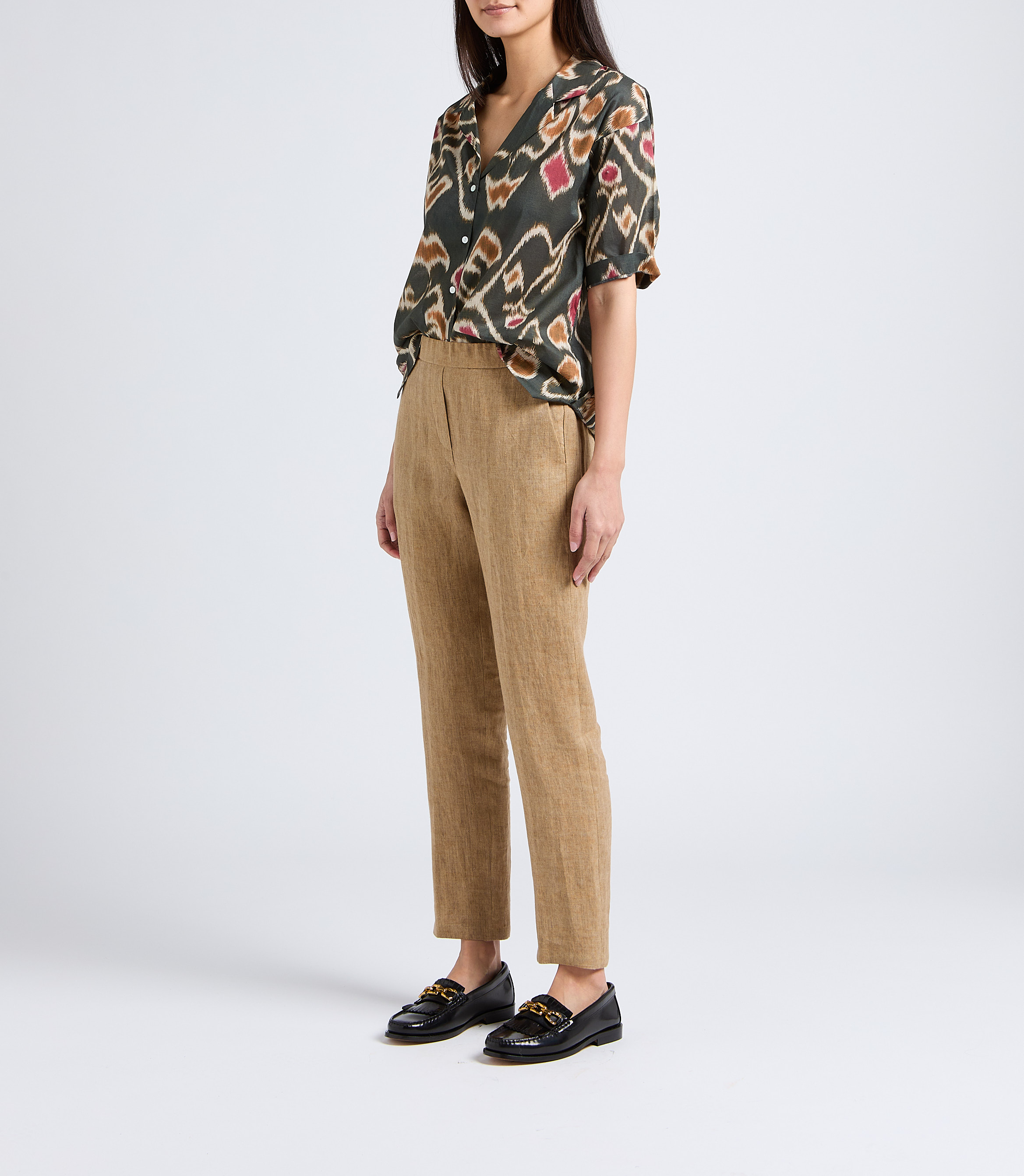 Camisa estampada de algodón con cuello sastre DIEGA Marron