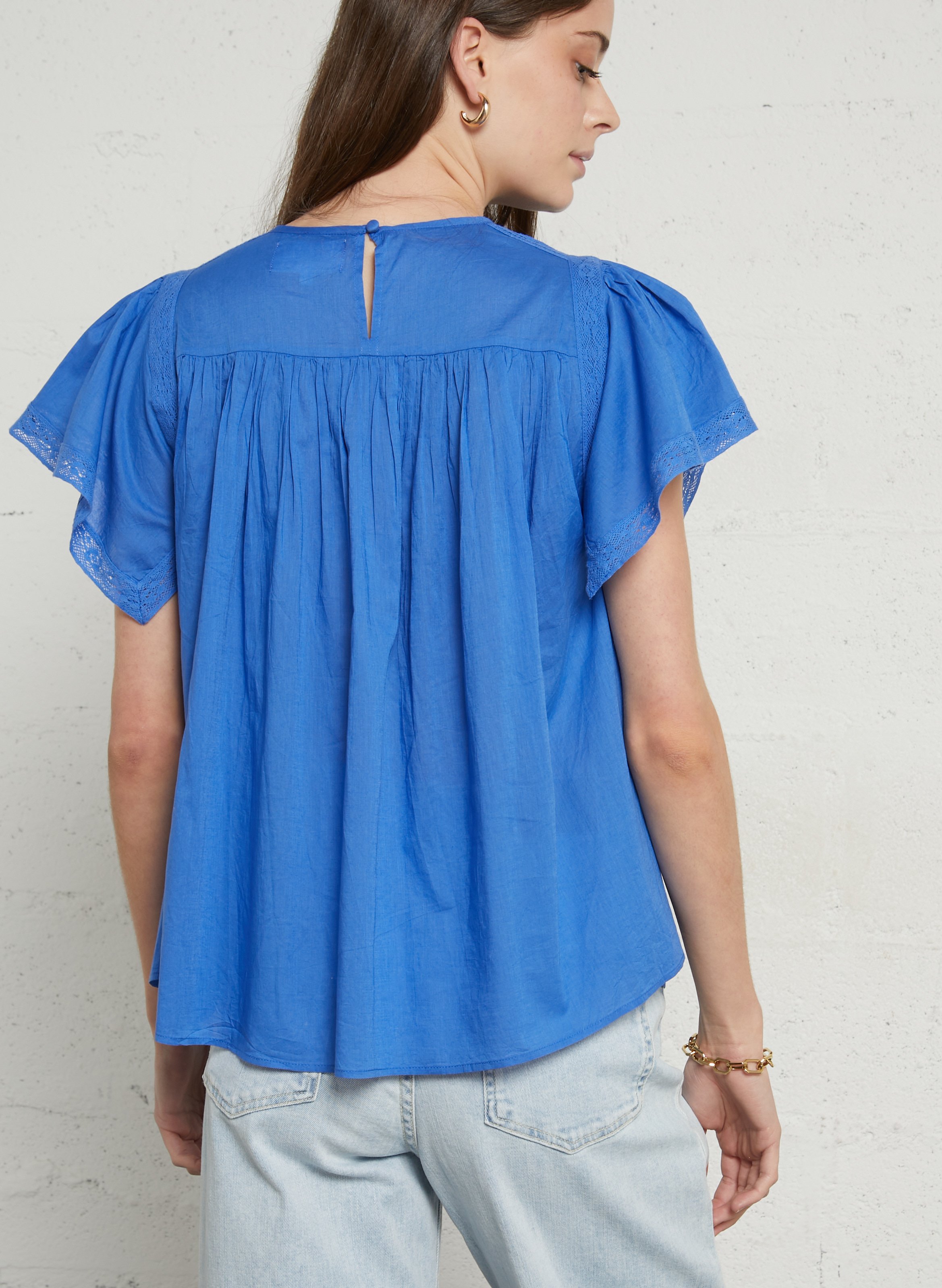 Top oversize col rond en coton SUD EXPRESS Bleu
