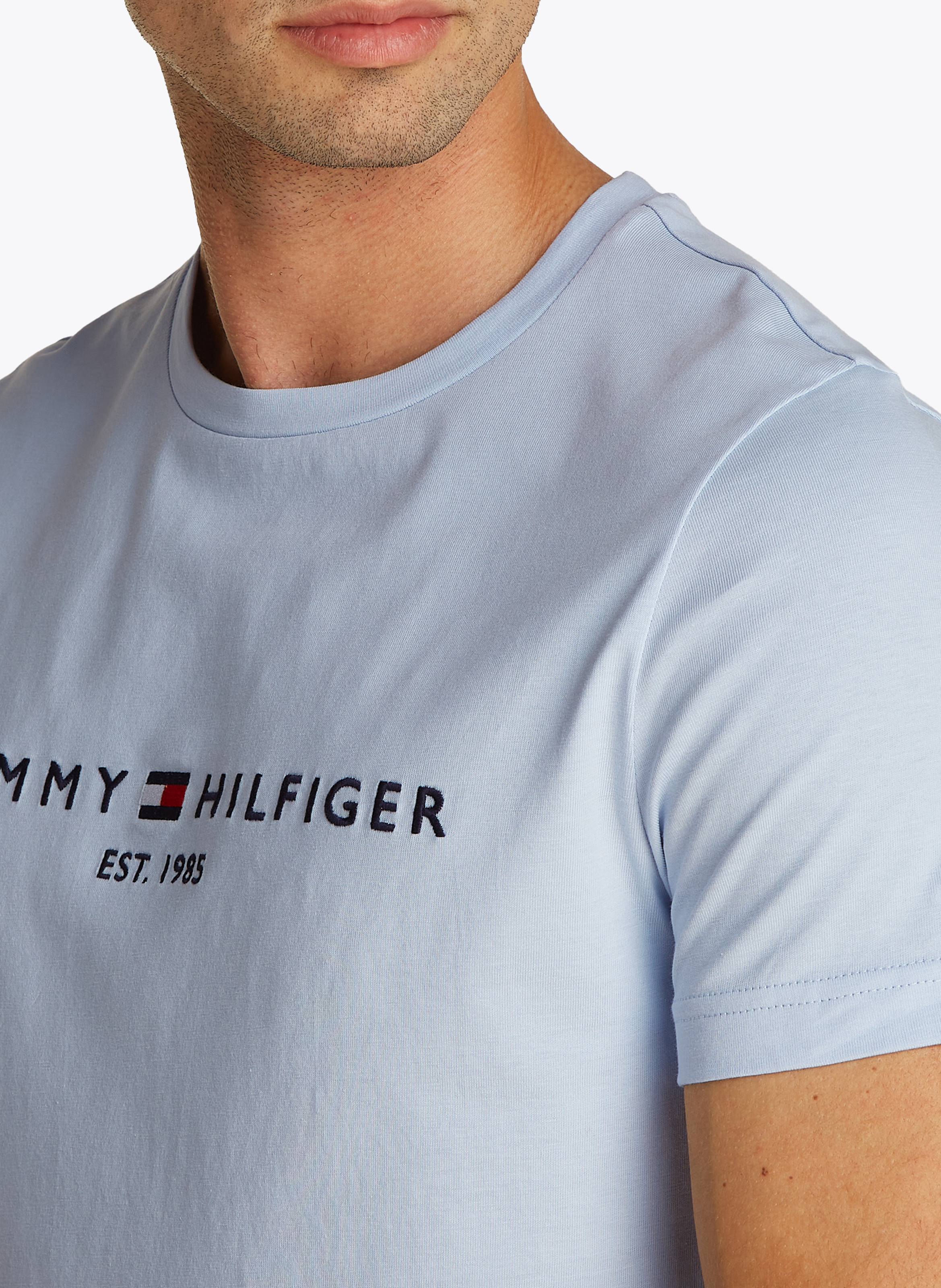 Besticktes Rundhals-T-Shirt aus Bio-Baumwolle TOMMY HILFIGER Blau