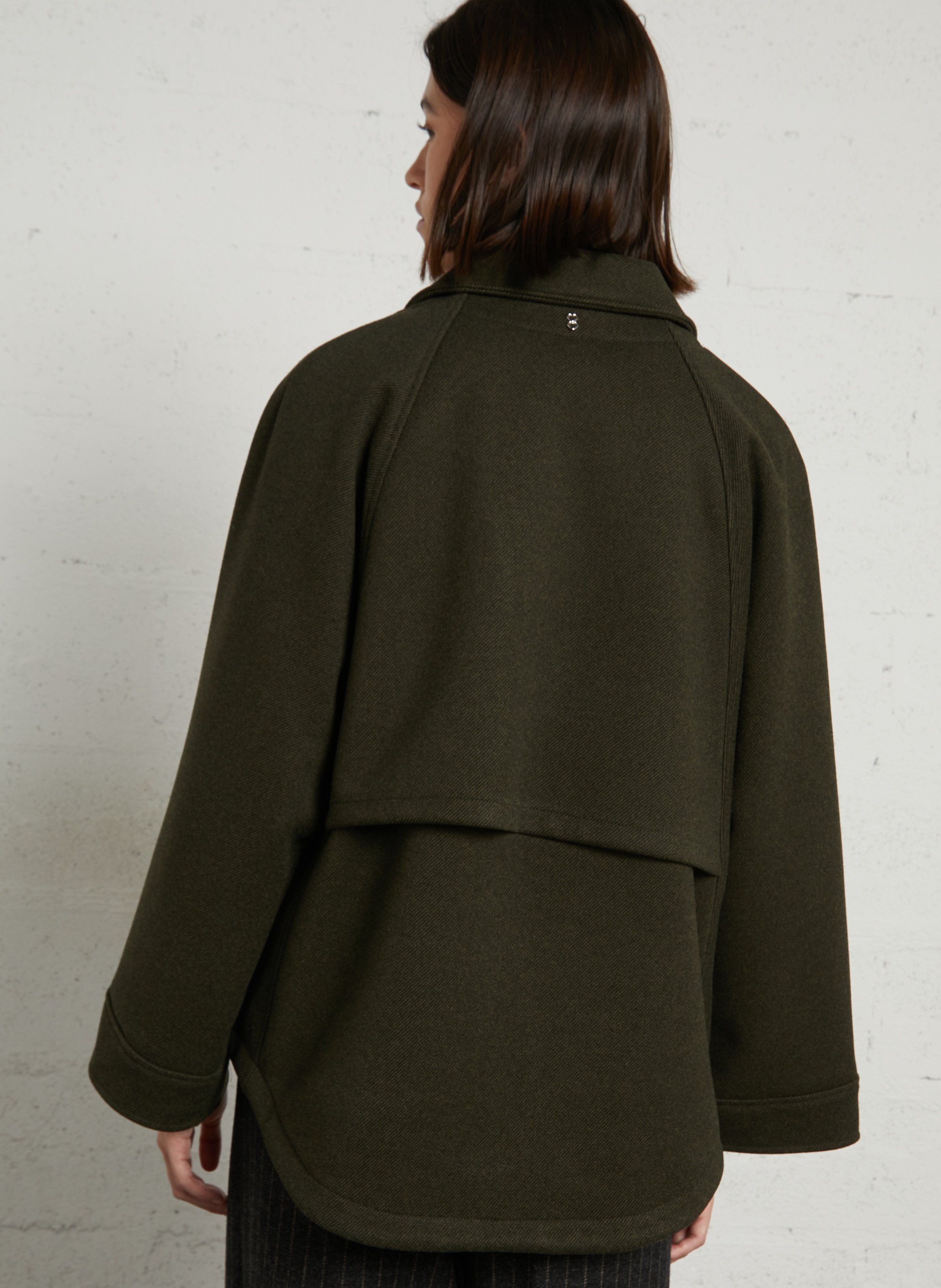 Loose-fitting plain zip-up jacket PLEASE Green