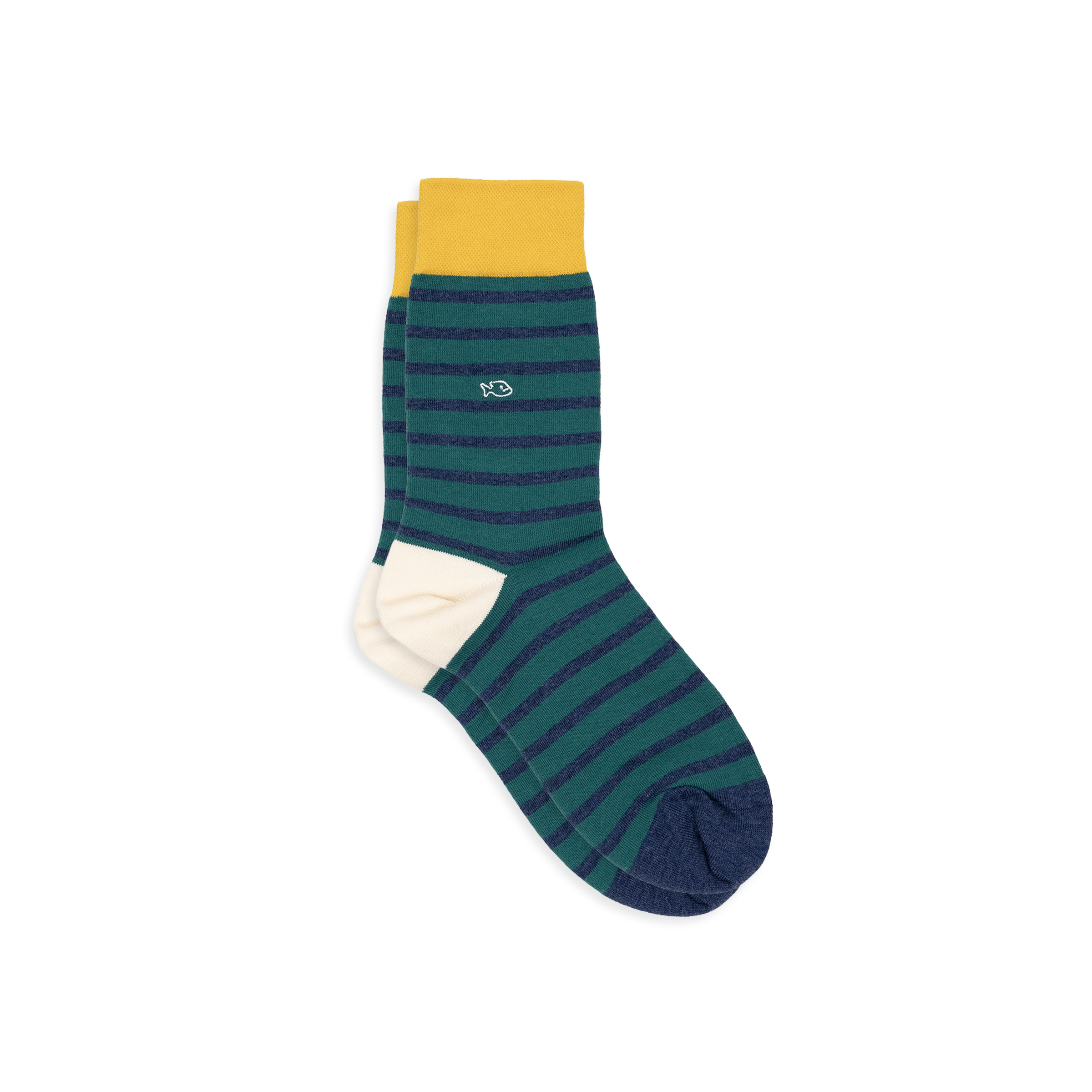 Combed Cotton Socks with Wide Stripes  Vert et bleu